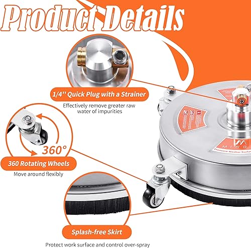 Miniatura 4 de M MINGLE Accesorio limpiador de superficie para lavadora a presión de 14 pulgadas, extensión de varilla de lavado, lanza de repuesto