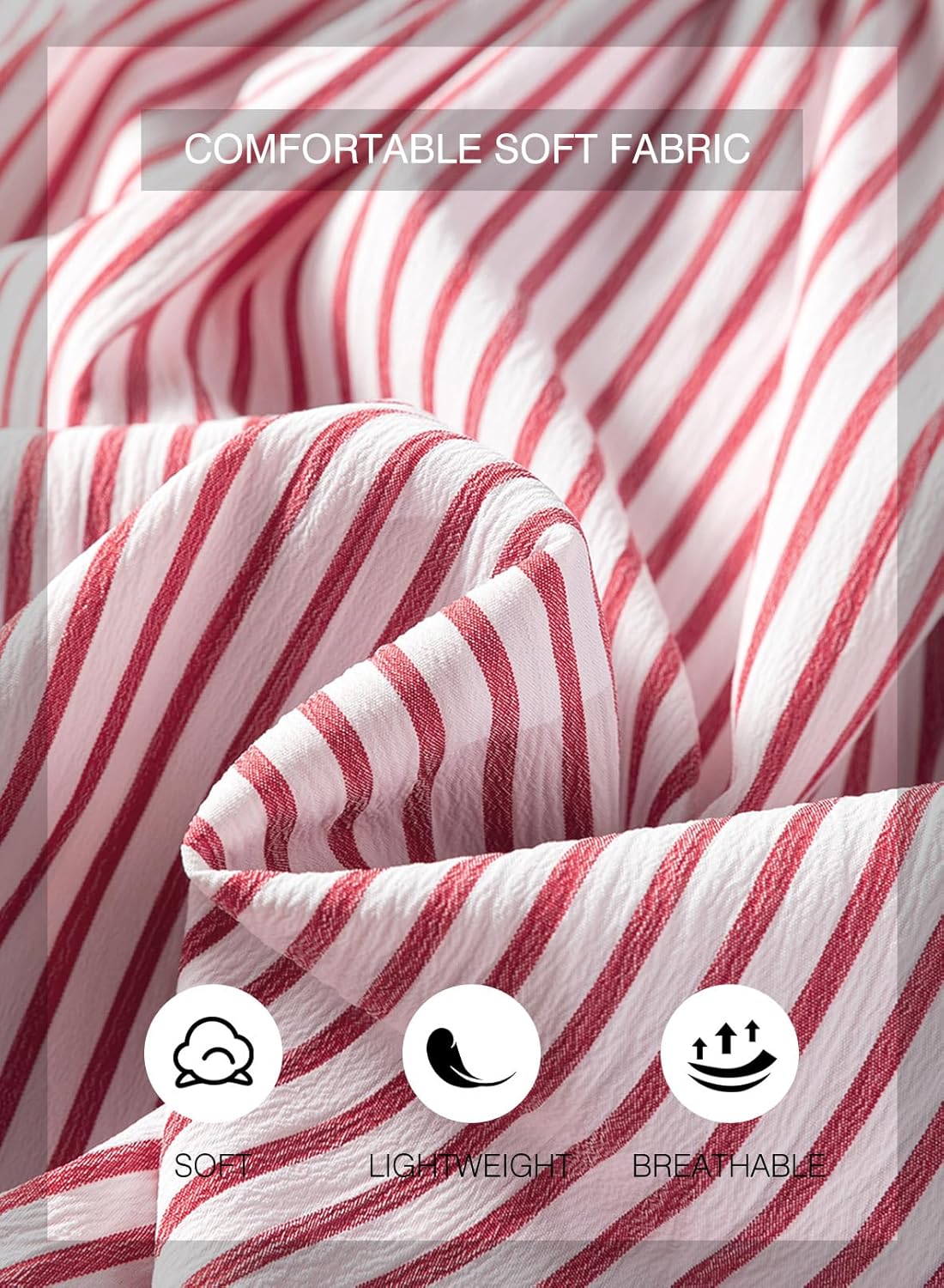 SHEWIN Womens Blouses Summer Striped Crewneck 3/4 Tie Sleeve Tops with Button Decoration On Back - Image 6