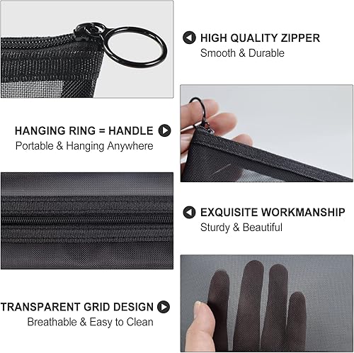 Miniatura 3 de Aosbos Bolsa de maquillaje de malla de 3 piezas, bolsa de cosméticos de malla, bolsa de viaje, bolsa de viaje, bolsa portátil, bolsa de aseo de