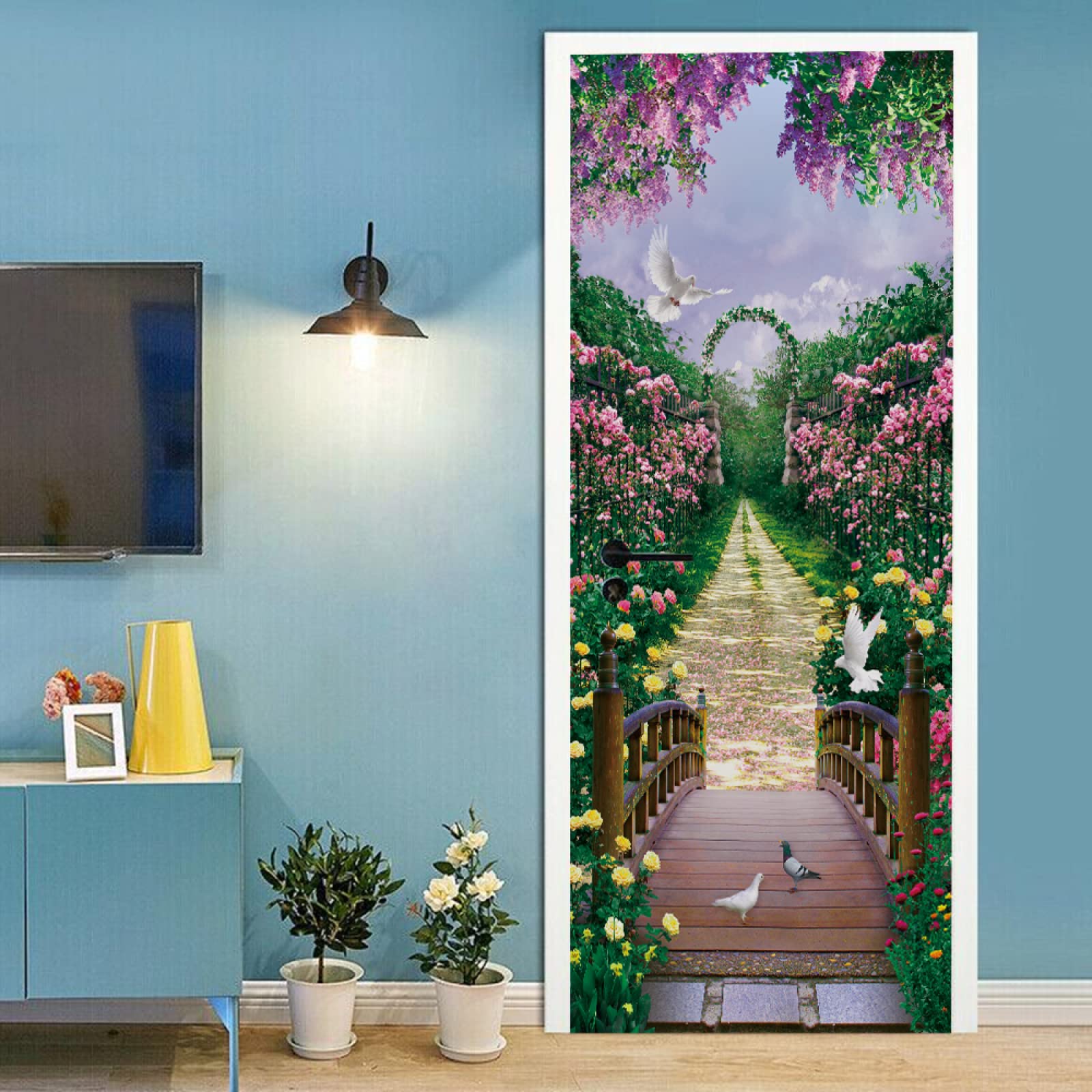 Stickers Mural Autocollant Mural Bambou 3D 77x200cm - Stickers Porte Amovible Décoration Maison Décoration Asiatique Mur