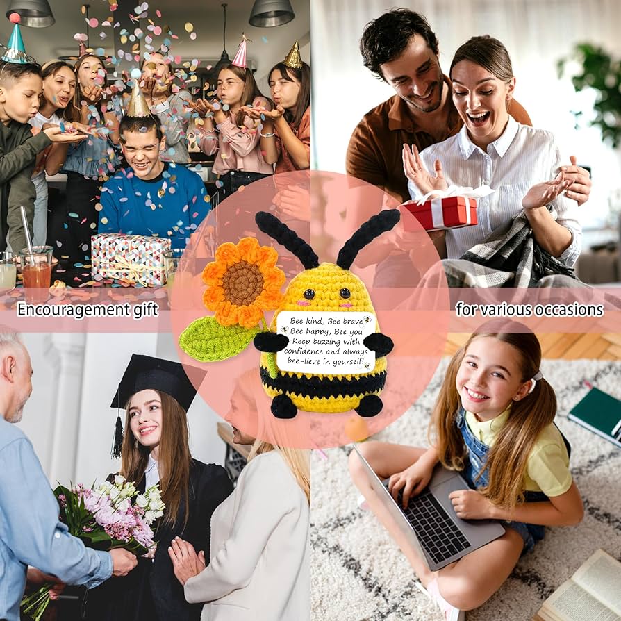 Pocket Hug Biene Glücksbringer - Häkel Biene Mit Positiver Karte Geschenk