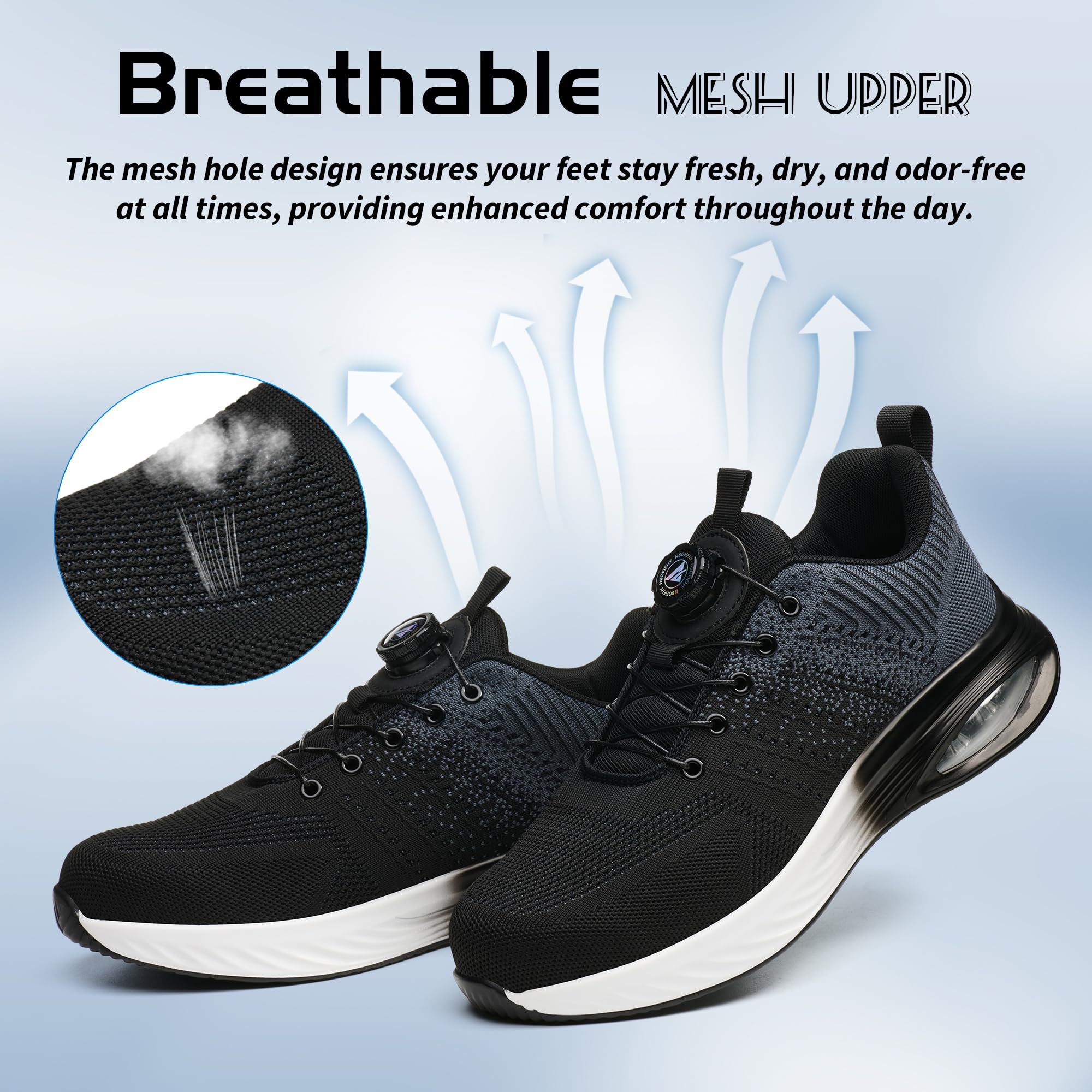 Buty ochronne dla mężczyzn i kobiet, lekkie, sportowe buty robocze, oddychające, stalowe noski, antypoślizgowe, z pokrętłem, szary, 38 EU