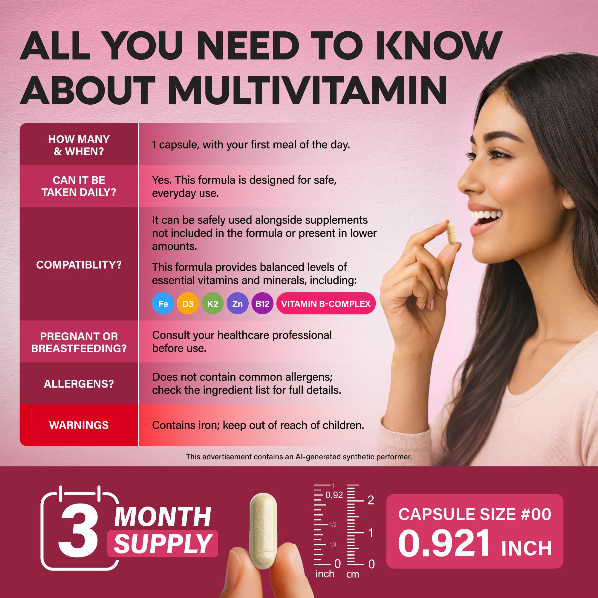 Multivitamin for Women 47in1 - B Complex, Biotin, D3 & K2, Iron - 90 Caps — Amazon image 8