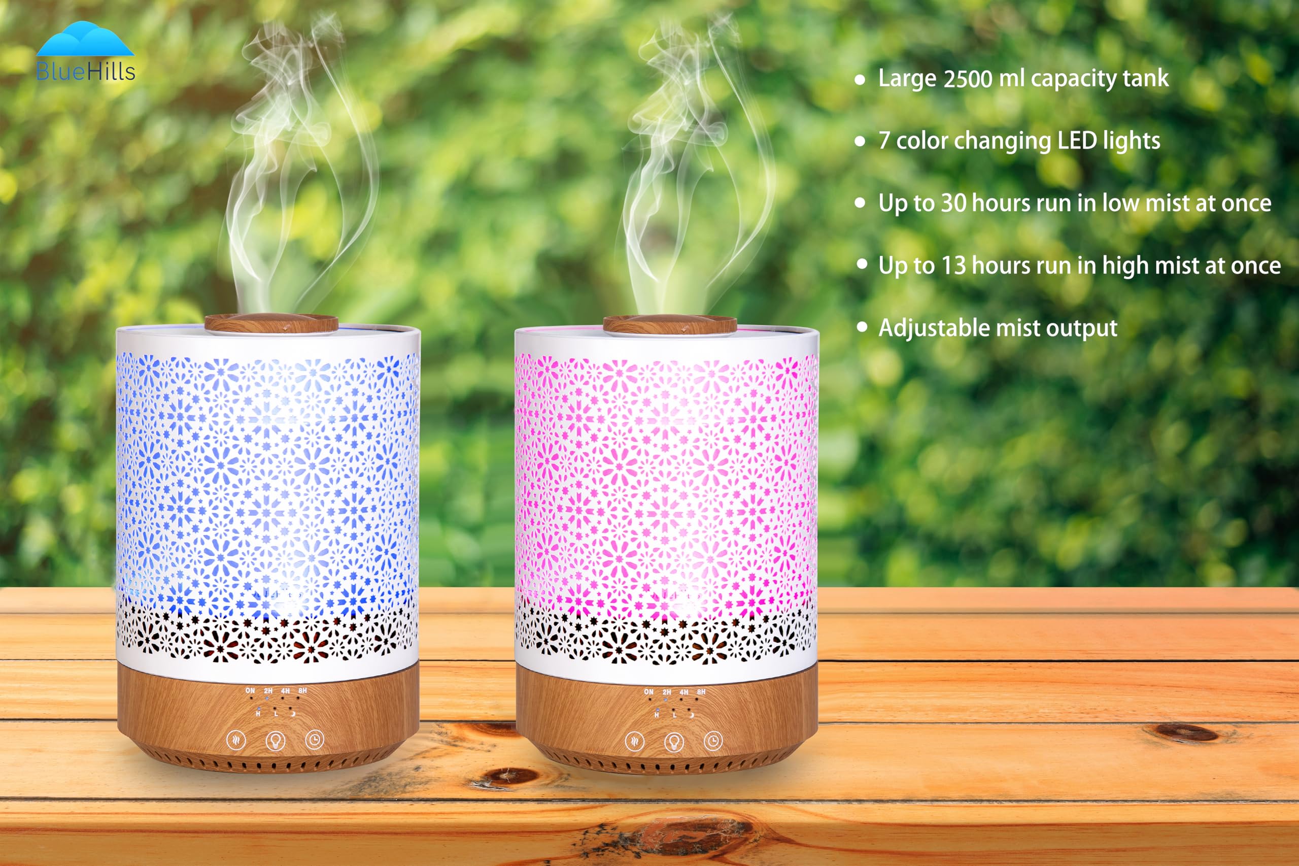 BlueHills - Humidificador de 2500 ml con difusor de aceite esencial, diseño de decoración del hogar para cama grande, baño, niños, sala de estar, luces LED de gran capacidad, aroma ultrasónico, niebla