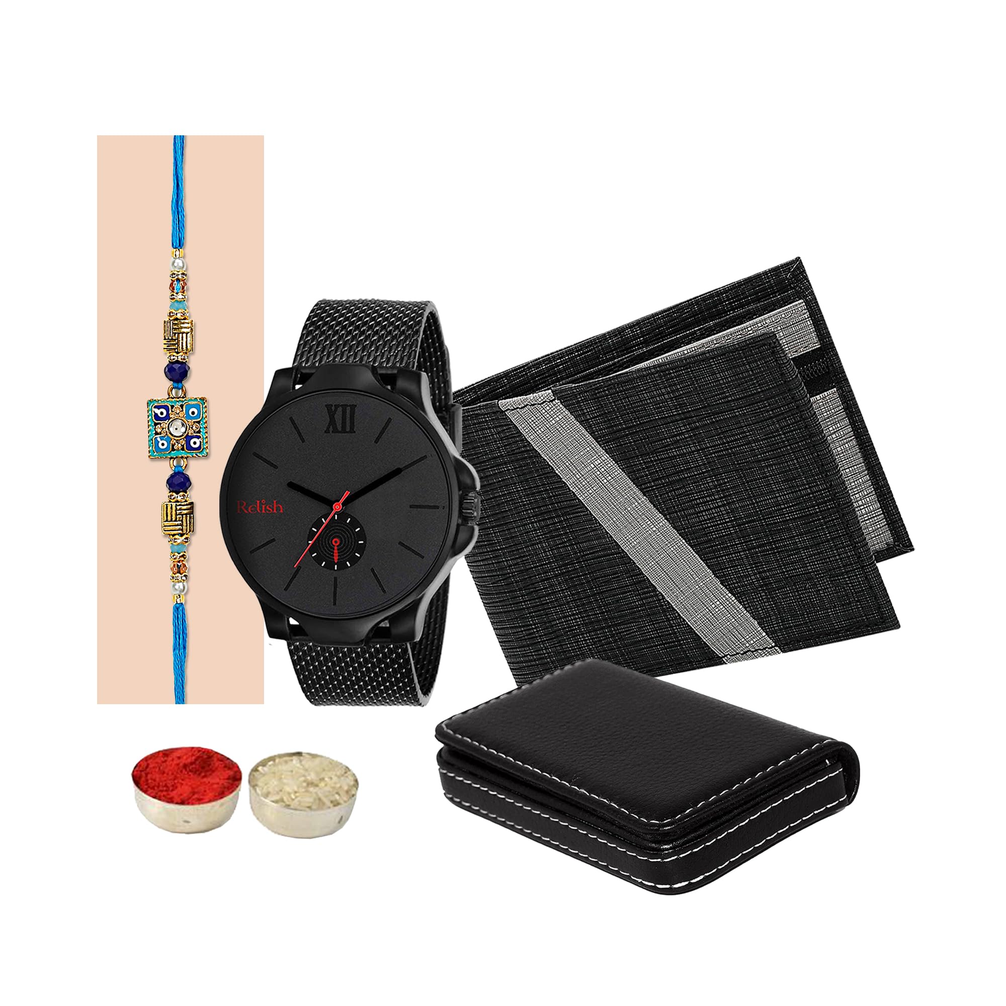 Relish Raksha Bandhan Gift Hamper for Brother Analog Watch, Wallet, Cardholder, Rakhi and Roli Chawal | Rakhi for Brother | Gift for Bro (B0C5JF8L7L) Amazon Price History, Amazon Price Tracker