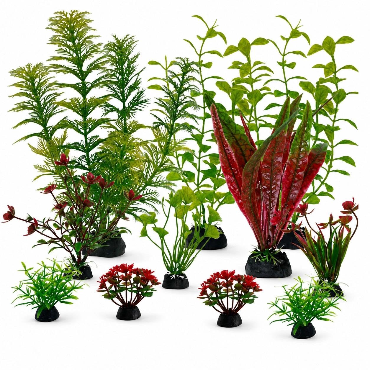 Plumaire Artificial Fish Tank Plants, 11 Pack Silk Plants for Fish Tanks, Decorative Silk Aquarium Plants, Lifelike Aquarium Plants Ornaments for Small & Large Fish Tank Landscape Decoration