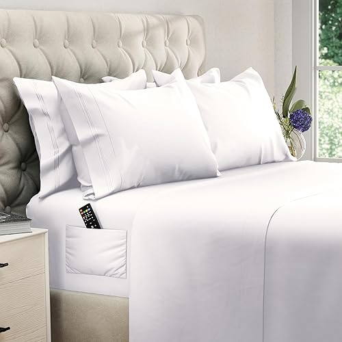 DREAMCARE King Size Sheets Set – 6 pcs Cooling Bed Sheets – up to 21” Deep Pocket King Sheet Set – 2500 Supreme Collection – Extra Soft 100% Brushed Microfiber Hotel Luxury with Side Pocket – White - 03 - White - King - Extra Deep