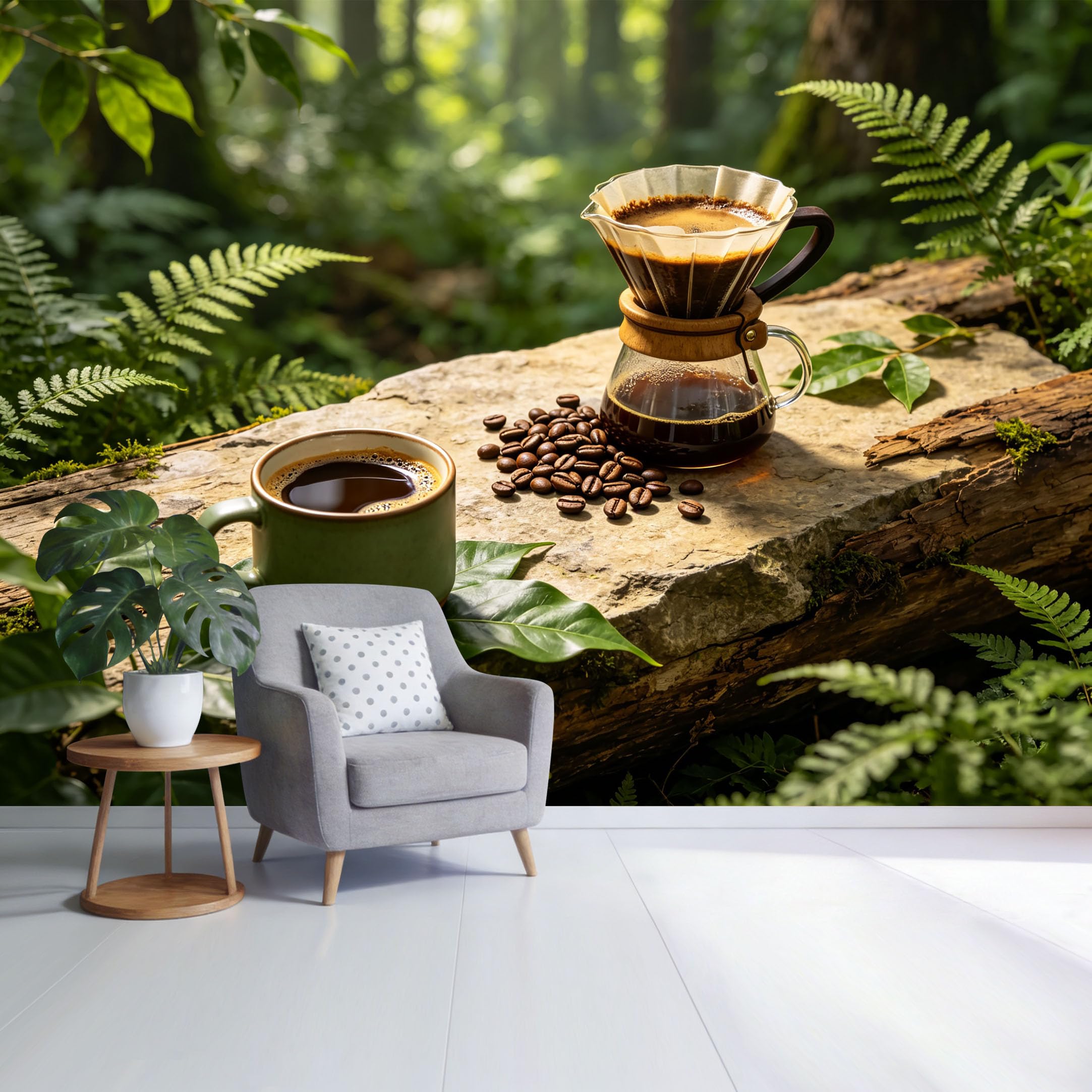 Custom Size Wall Mural Forest Coffee Brew Scene Botanical Morning Nature Landscape SelfAdhesive Wall Fabric Removable Wallpaper for Home Office Decor