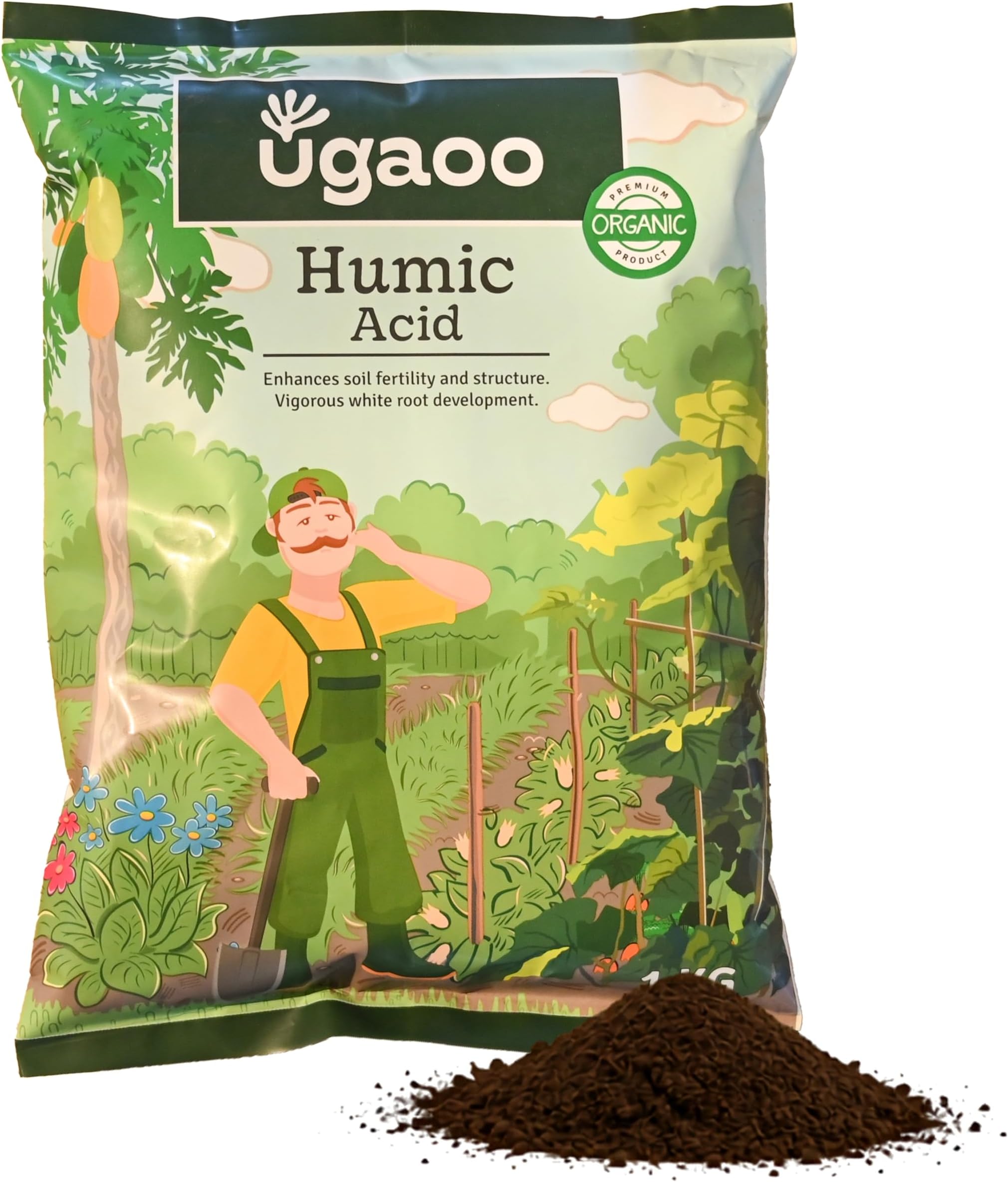 UGAOO Humic Acid 98% Fertilizer for Plants 1 Kg | Organic Soil Conditioner & Fertilizer for Potted Plants, Home Garden, Growth Enhancer, Improves Root System