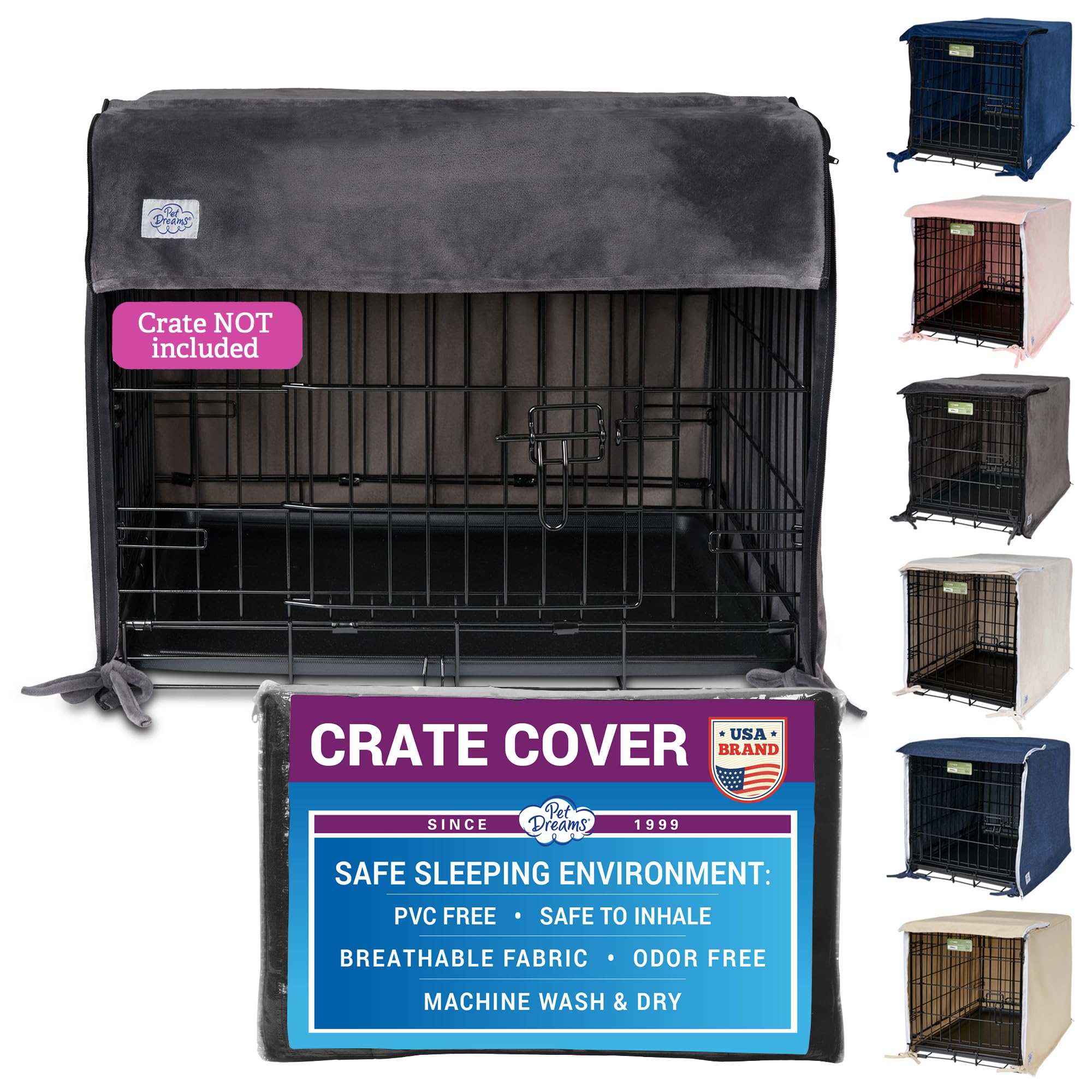Pet Dreams Dog Crate Cover - Breathable Fabric Kennel Topper for Double-Door Crates, Fits iCrate Dog Cages 18, 24, 30, 36, 42, 48 Inches (Grey, Large,