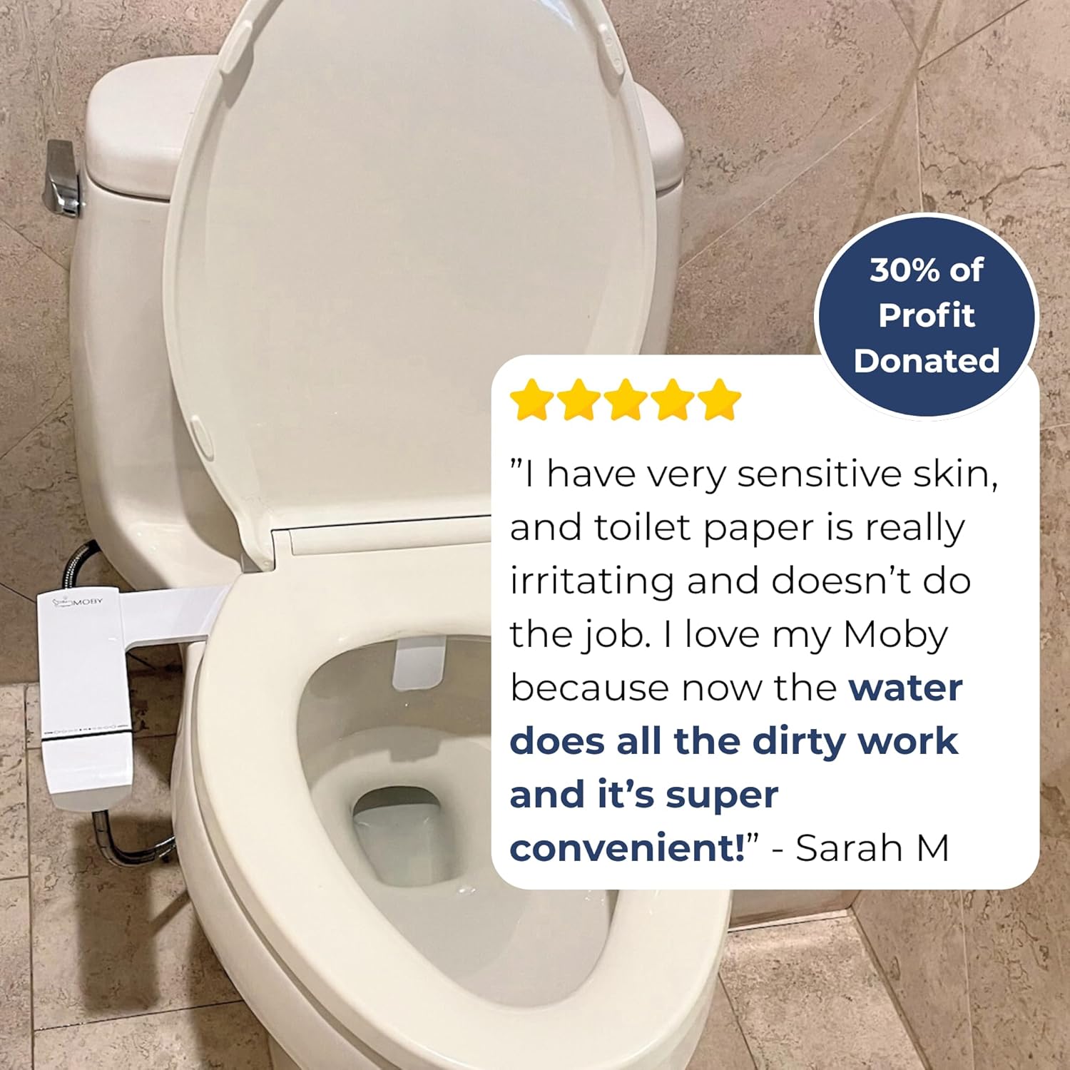 MOBY Bidet Toilet Seat Attachment - Non-Electric, Dual Nozzles with Self-Cleaning, Ultra-Thin Design, Easy 10-Minute Installation, Adjustable Water Pressure, Effortless Cleaning Experience