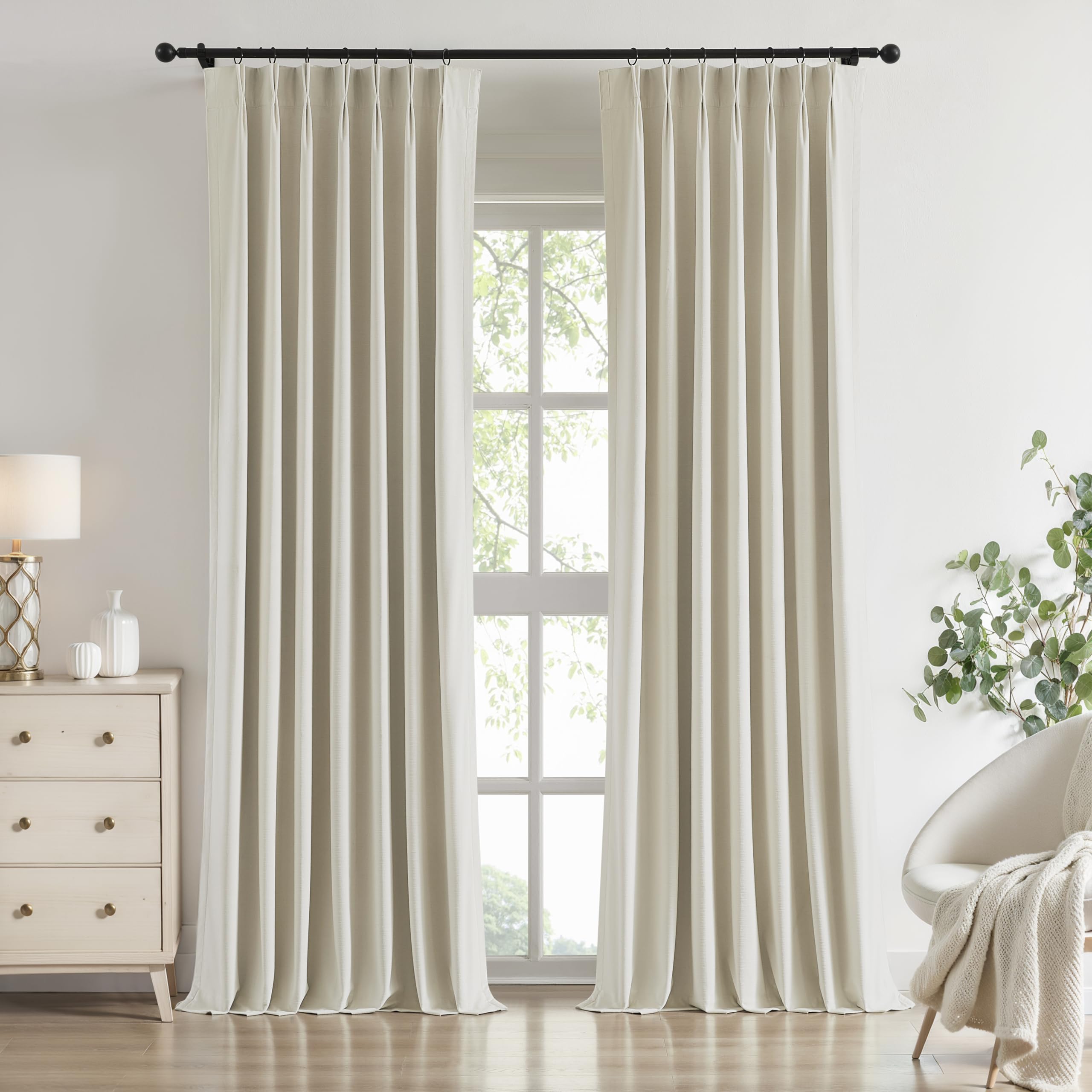 Vision Home Champagne Ivory Velvet Pinch Pleated Full Blackout Curtains Room Darkening Pleat Velvet Drapes 84 inch for Living Room Bedroom Thermal
