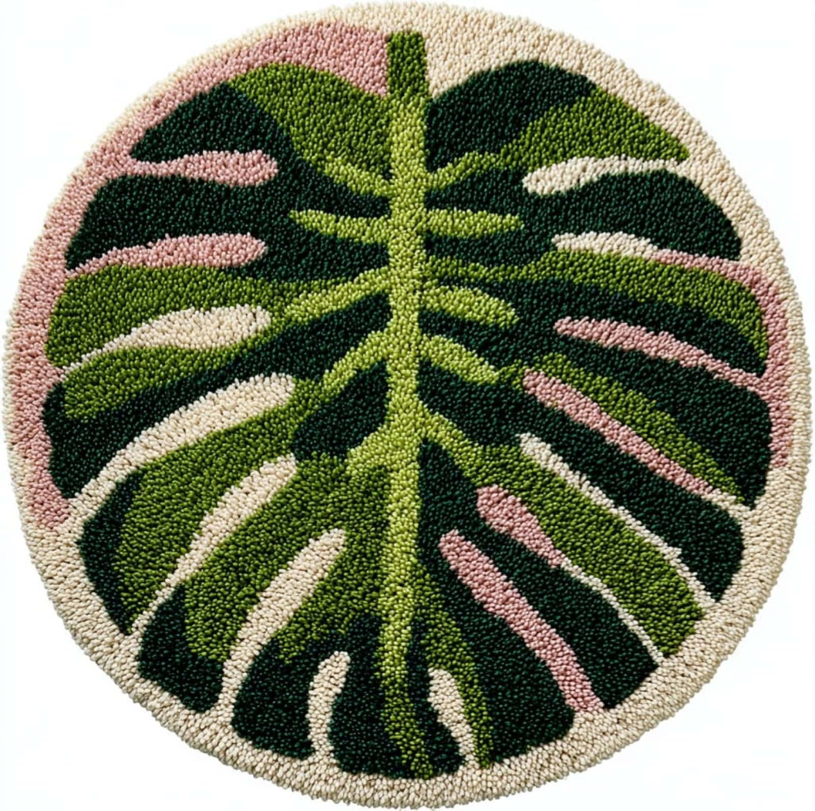 WallustrioaW DIY Latch Hook Rug Making Kit for Adults Kids,Tropical Banana Leaves,Handmade Rug Crochet Yarns DIY Door Mat Kits for Home Decor Festival Gift,50x50cm