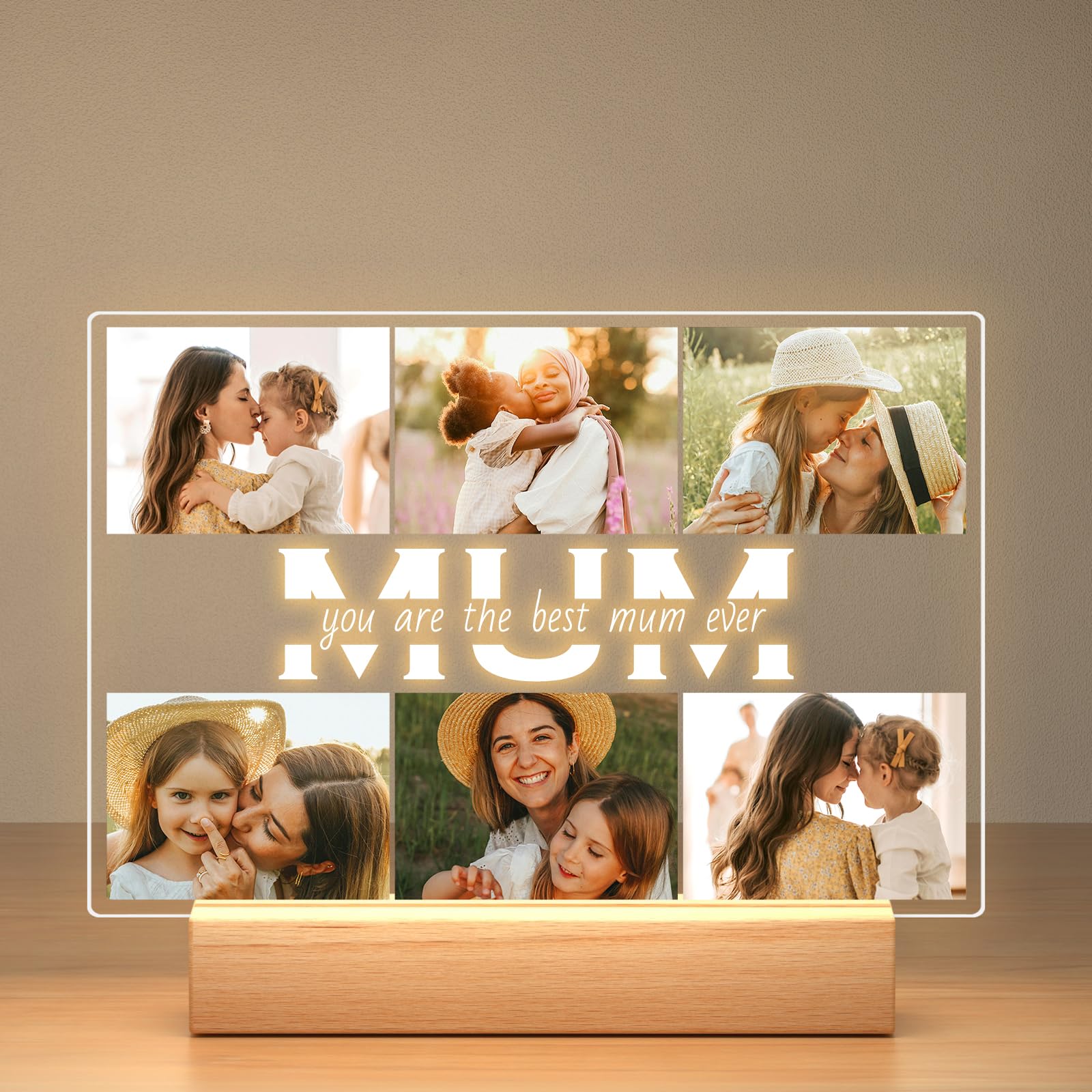 Personalised Birthday Gifts for Mum from Daughter Son, Customised Photo Frame with Photos, Customised Picture Frame with Night Light, Personalised Photo Gifts for Mum, Baby, Kid, Family