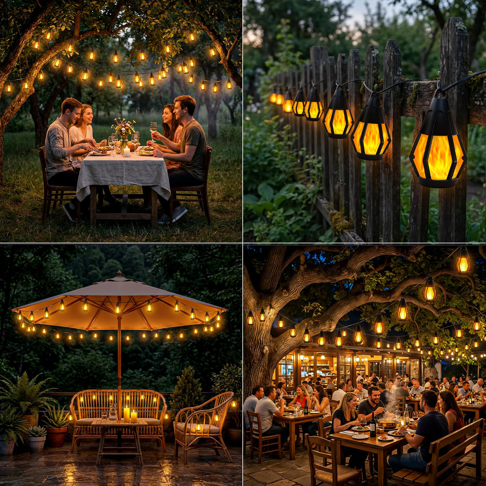 Solar-Lichterkette für den Außenbereich, 15 LEDs, warmweiße Flamme, 15 m | Wasserdichte Solar-Lichterkette für den Außenbereich, Baum, Halloween, Terrasse, Garten, Veranda, Party-Dekorationen