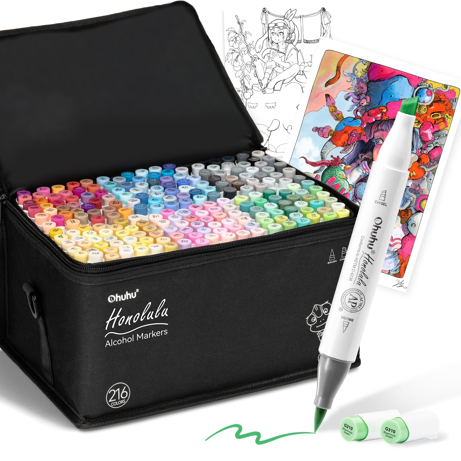 Ohuhu マーカーペン 筆タイプ 216色 イラストマーカー 筆・細字 Amazon | Ohuhu マーカーペン 筆タイプ 216色217本 プロ愛用 パステル