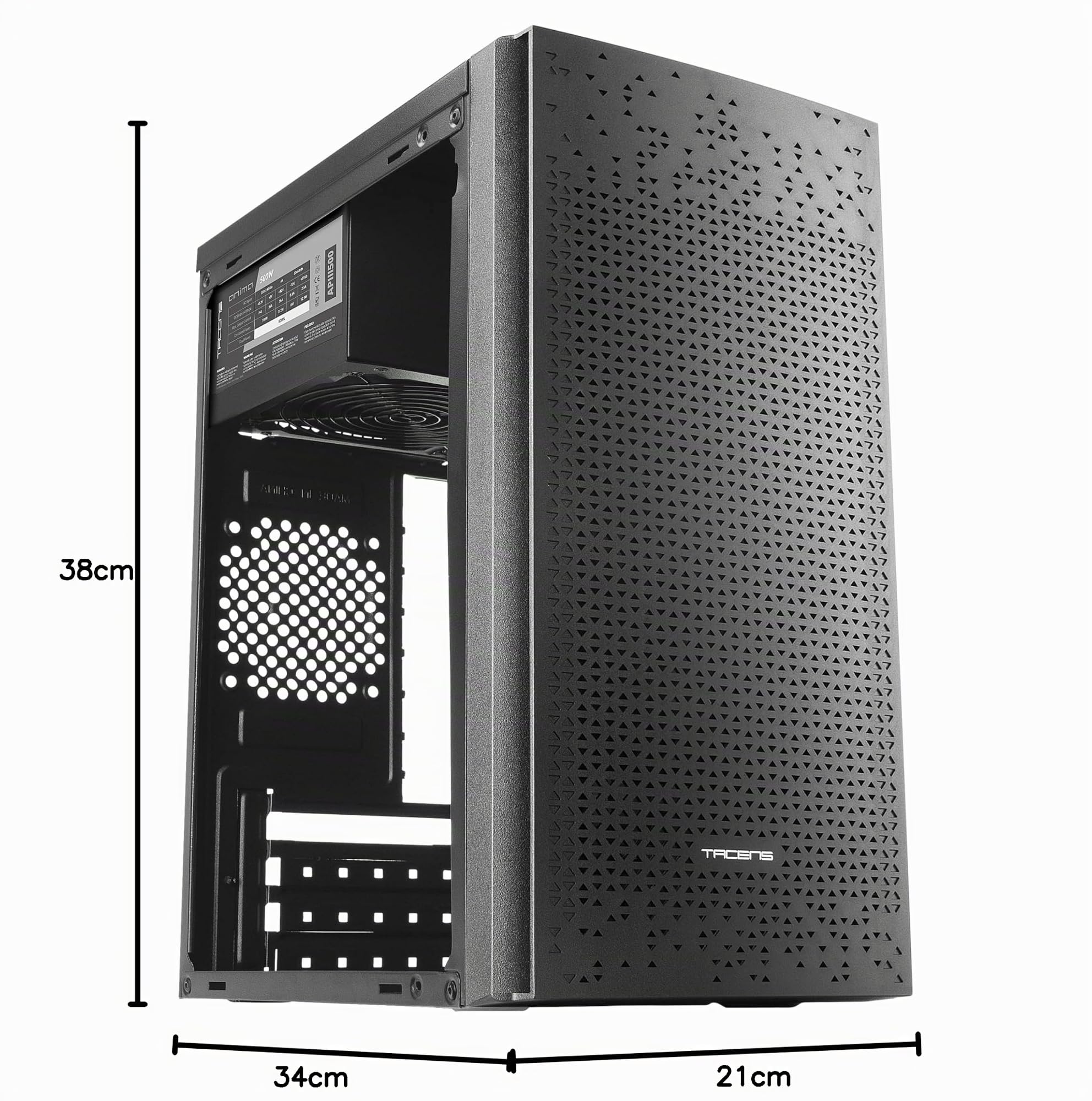 Tacens Anima AC6500, Boîtier PC Micro ATX Compact, Refroidissement par Mailles en Façade, Alimentation 500W, USB 3.0, Noir