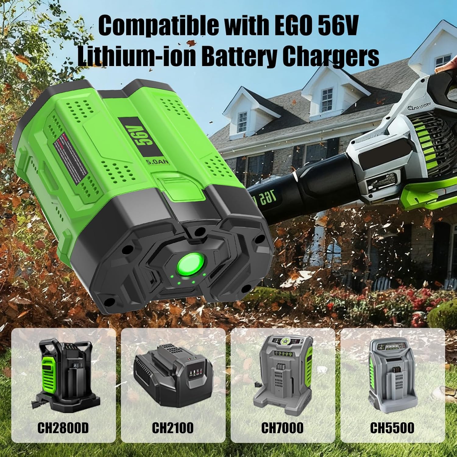 Upgrade 5000mAh Lithium Ion Battery Replacement for EGO 56V Battery Long Runtime High Power Output BA2800 BA2800T BA4200 BA4200T BA5600T