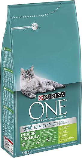 Purina One – Pienso para gatos adultos de interior Purina One Bifensis pavo y cereales 1,5 kg.