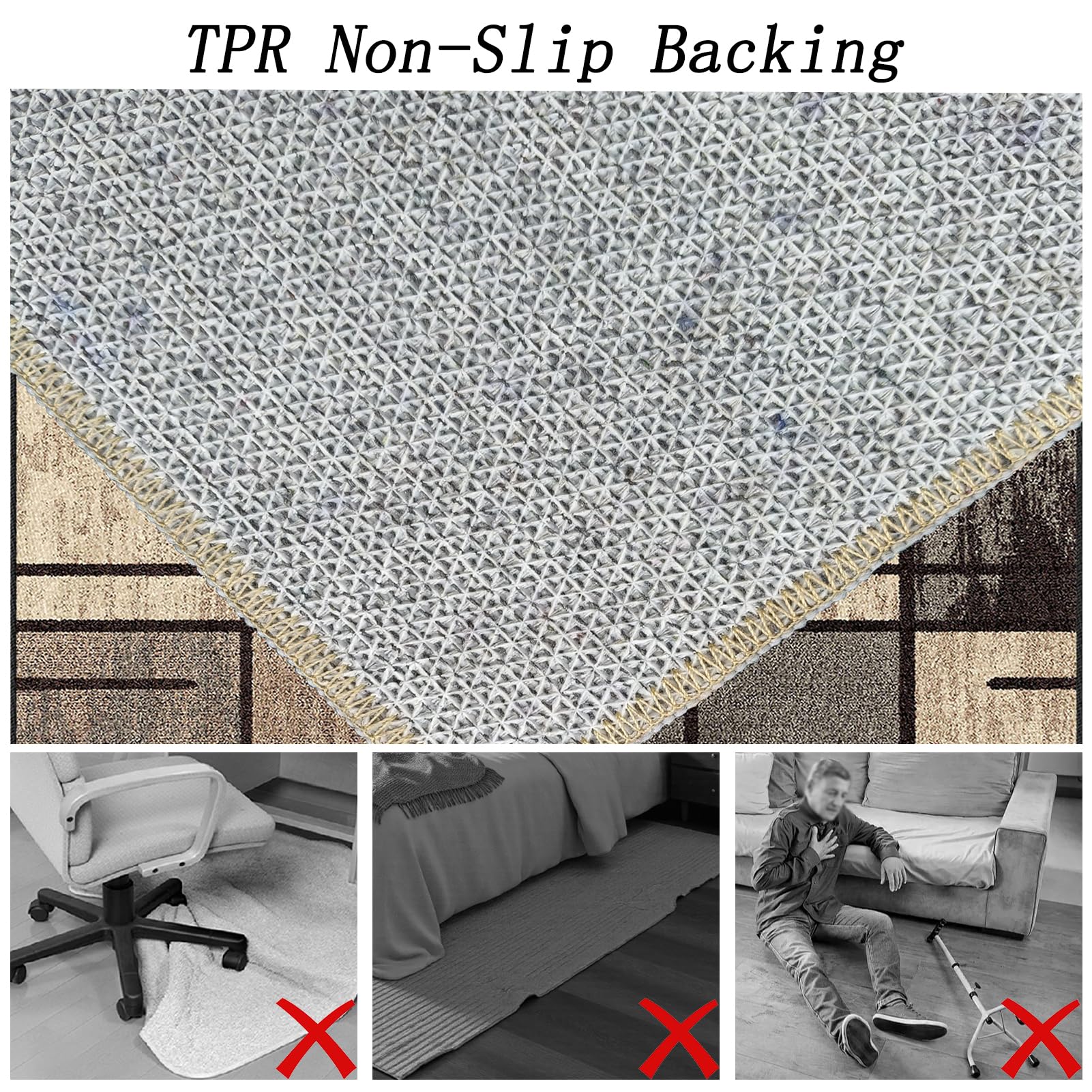 Alfombra Salon Habitacion Lavables en Lavadora Antideslizante Alfombrilla Protectora para Silla de Oficina Gaming Alfombras Sala Dormitorio Cocina Comedor Interior Exterior Grande 90 x 110 cm