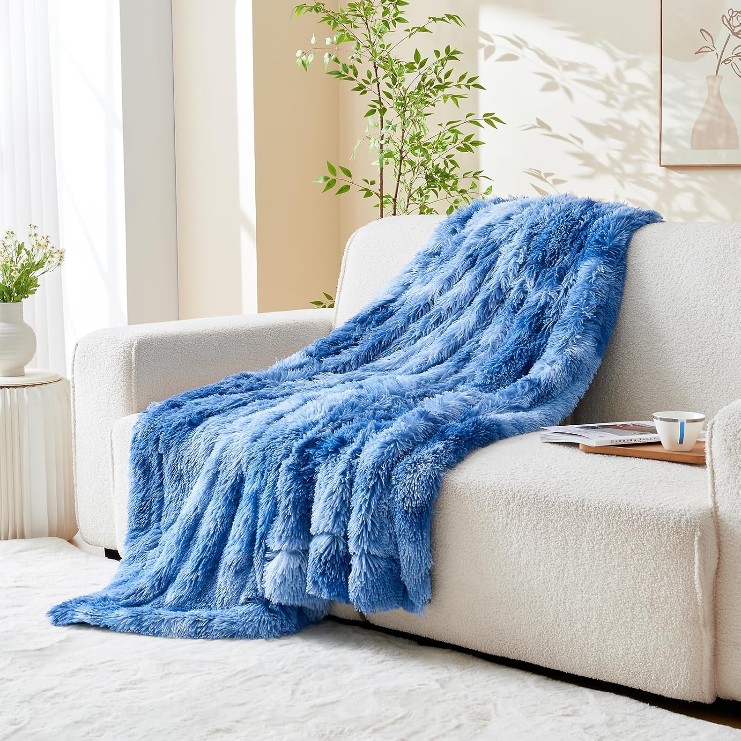 GONAAP Fuzzy Faux Fur Throw Blanket Indigo Super Soft Cozy Plush Fuzzy Shaggy Blanket for Couch Sofa Bed (Indigo, Throw(50"x60")) - Image 8