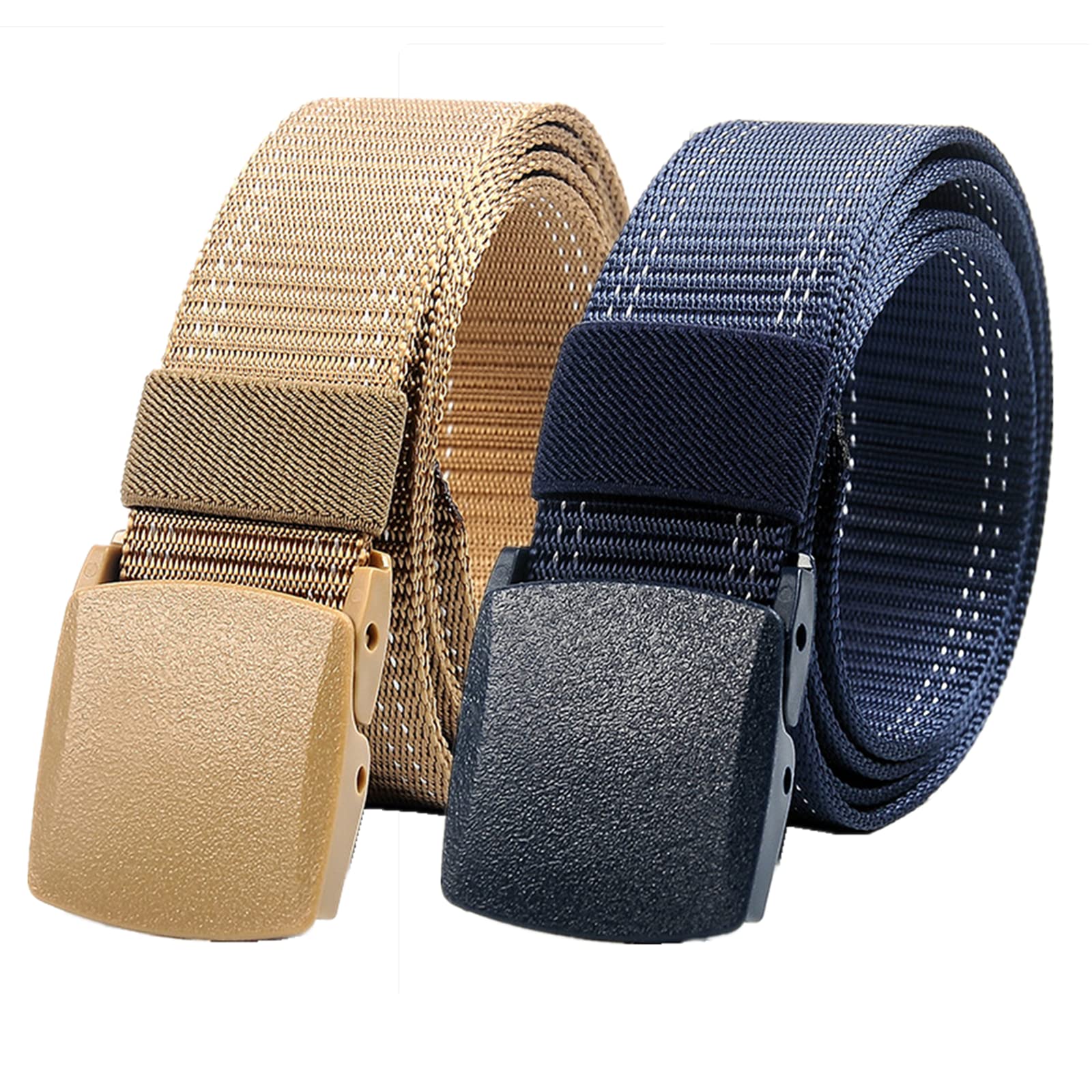 Cinturones de Trabajo para Hombre, Cinturones for Hombres - Cinturón táctico Militar de Nailon Ligero Cinturón de Camuflaje de Lona sin Metal de liberación rápida(Blue and Khaki,140)