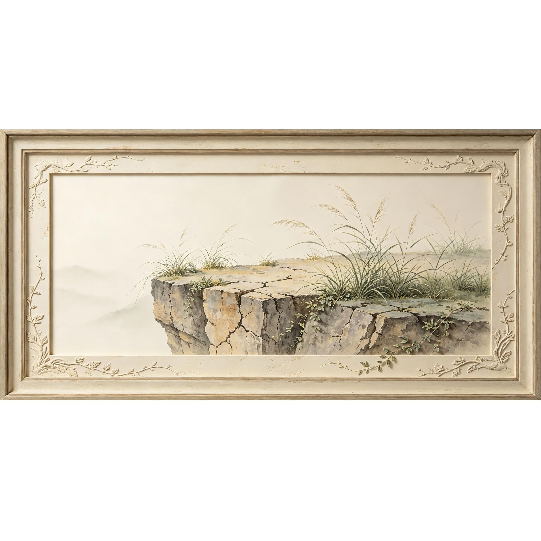 Agglomerix 3D Framed Wall Art Cliffside Mountain Lake Landscape Watercolor Texture Large Size SelfAdhesive Removable Wall Decor Prints Artwork for Living Room Bedroom Office