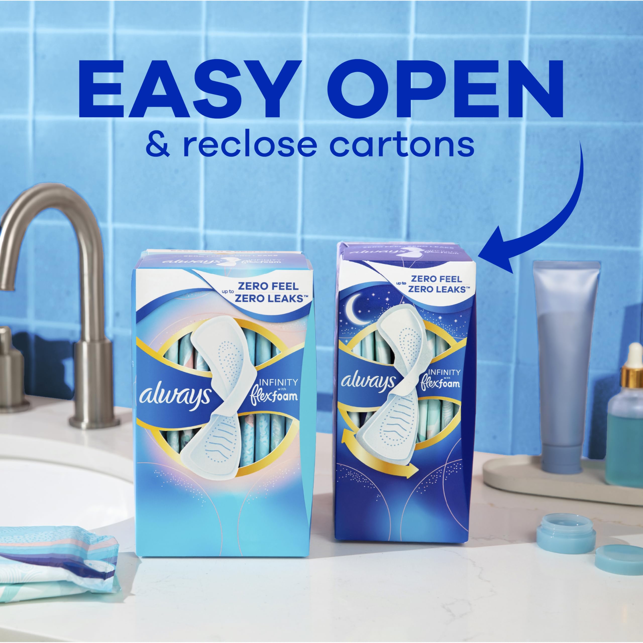 Always Infinity Feminine Binden für Damen, Flexfoam-Einlagen ohne Flügel, Größe 2, hohe Saugfähigkeit, geruchlos, 96 Stück (3 Packungen mit je 32 Stück)