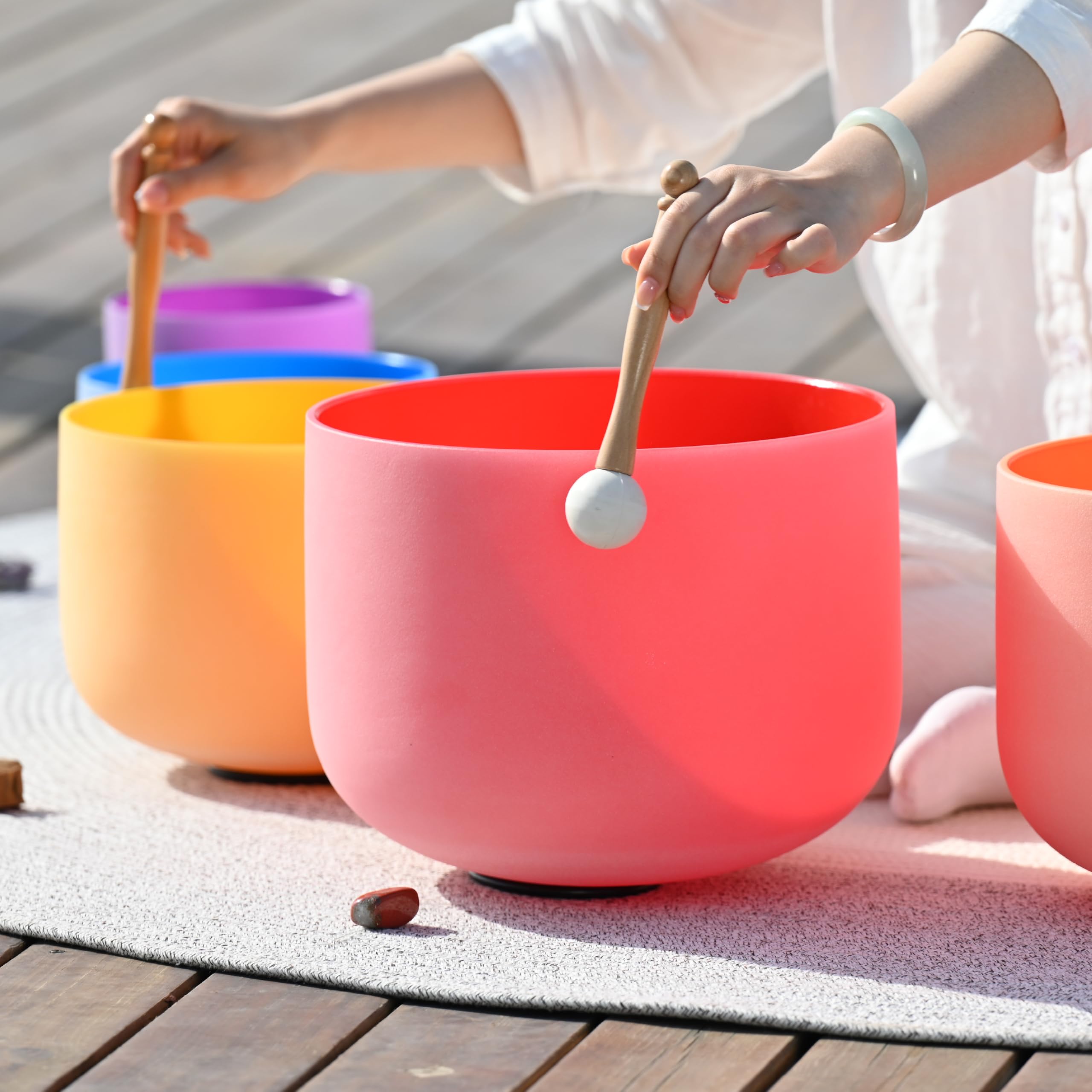 Amazon.com: 432HZ 6''-12'' Set of 7 Colored Crystal Singing Bowl