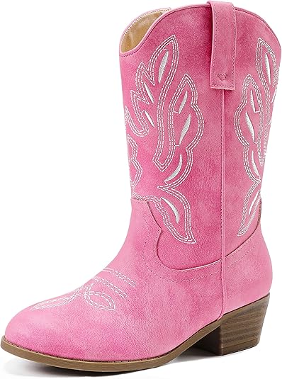 Bottes Western Cowgirl Pour Filles - Bottines D'équitation Mi-mollet - Style Cowboy Enfant - Cuir Synthétique Souple