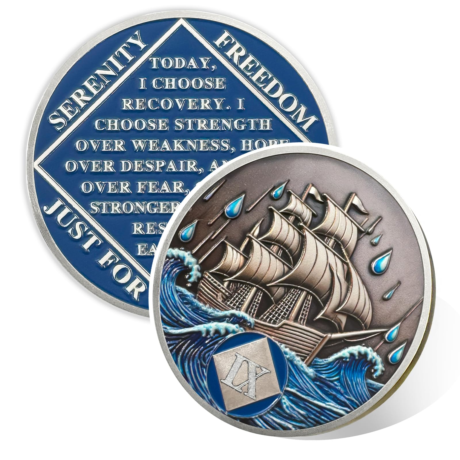 10-Year Sober Coin: Nautical Design Addiction Recovery Anniversary Token (NA/AA Sobriety Chip)