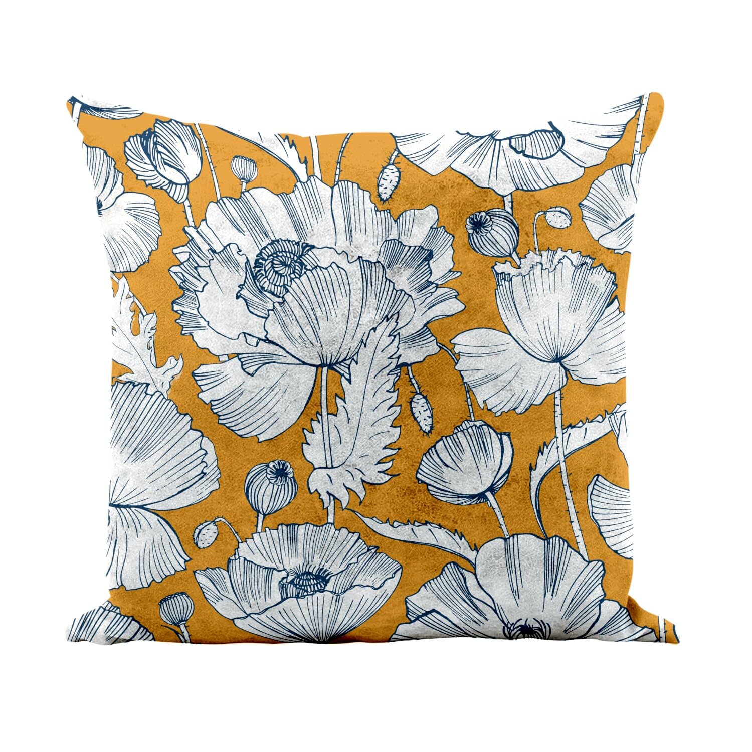 Coussin similicuir blanc de haute qualité orné d'un coquelicot doré chic et poétique