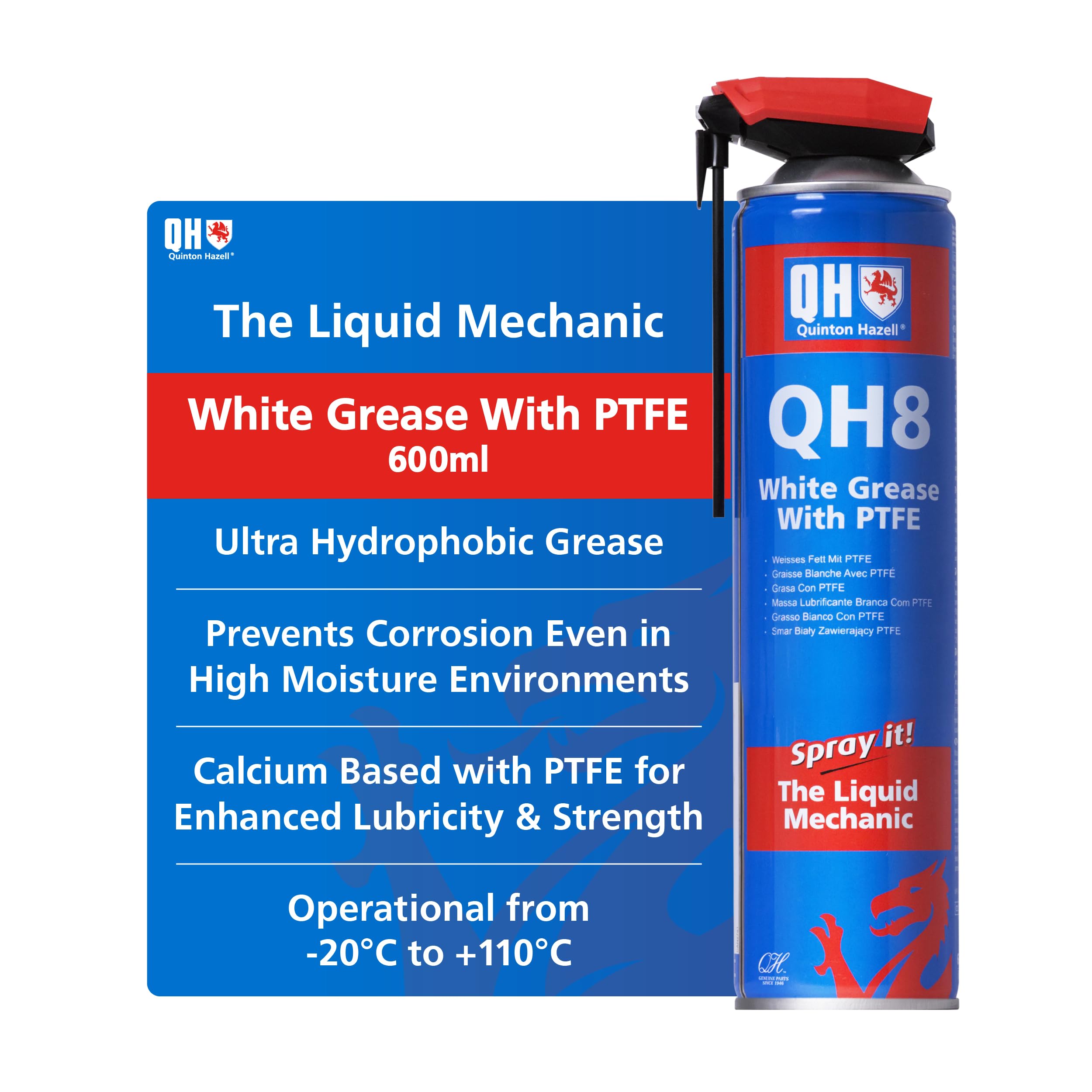Quinton Hazell QH8 Graisse Blanche PTFE 600 ML – Résiste à l’Eau, -20°C à 110°C, Anti-Corrosion