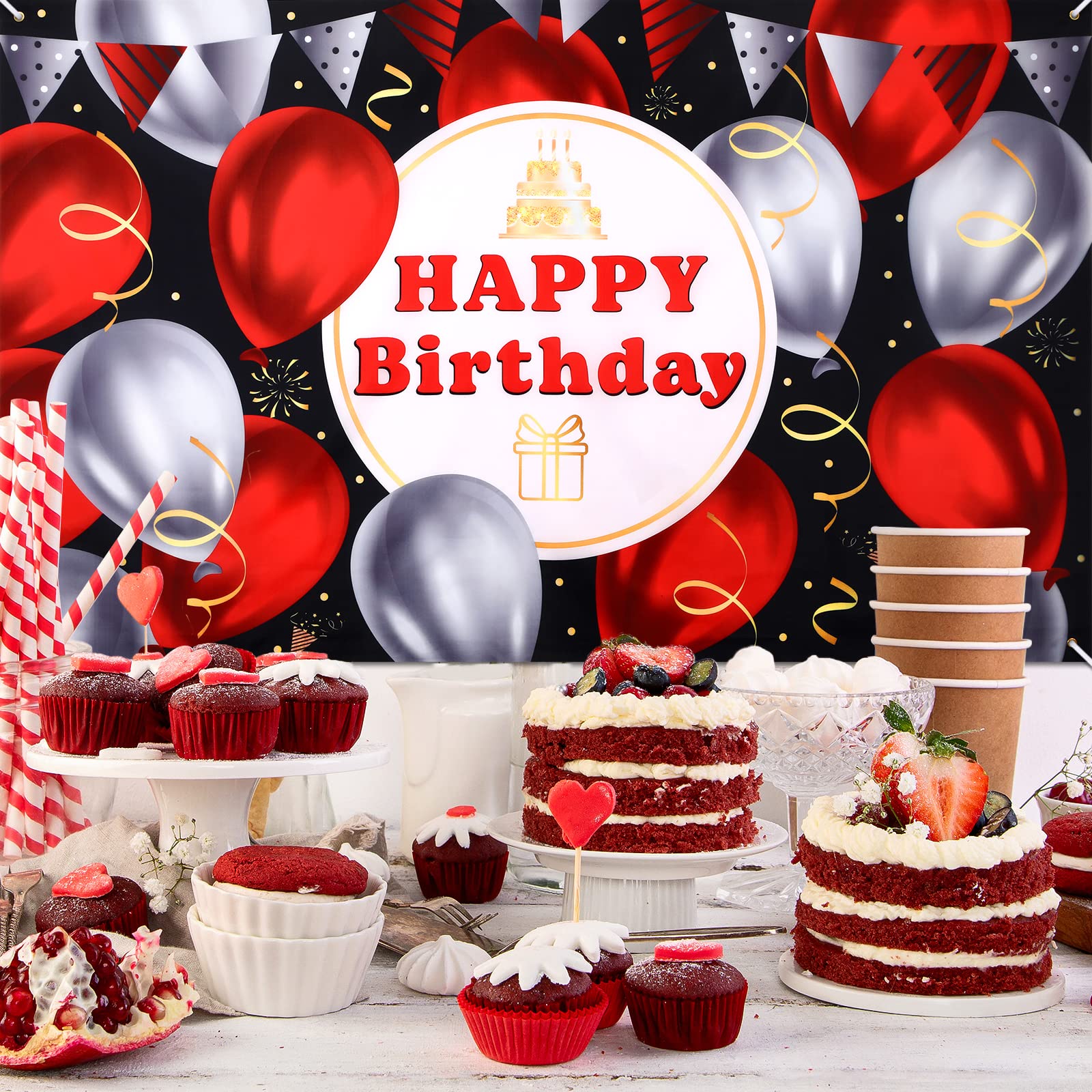 Maicaiffe Happy Golden Birthday Banner - Gold Glitter Party Decor, 7.4 Feet Long