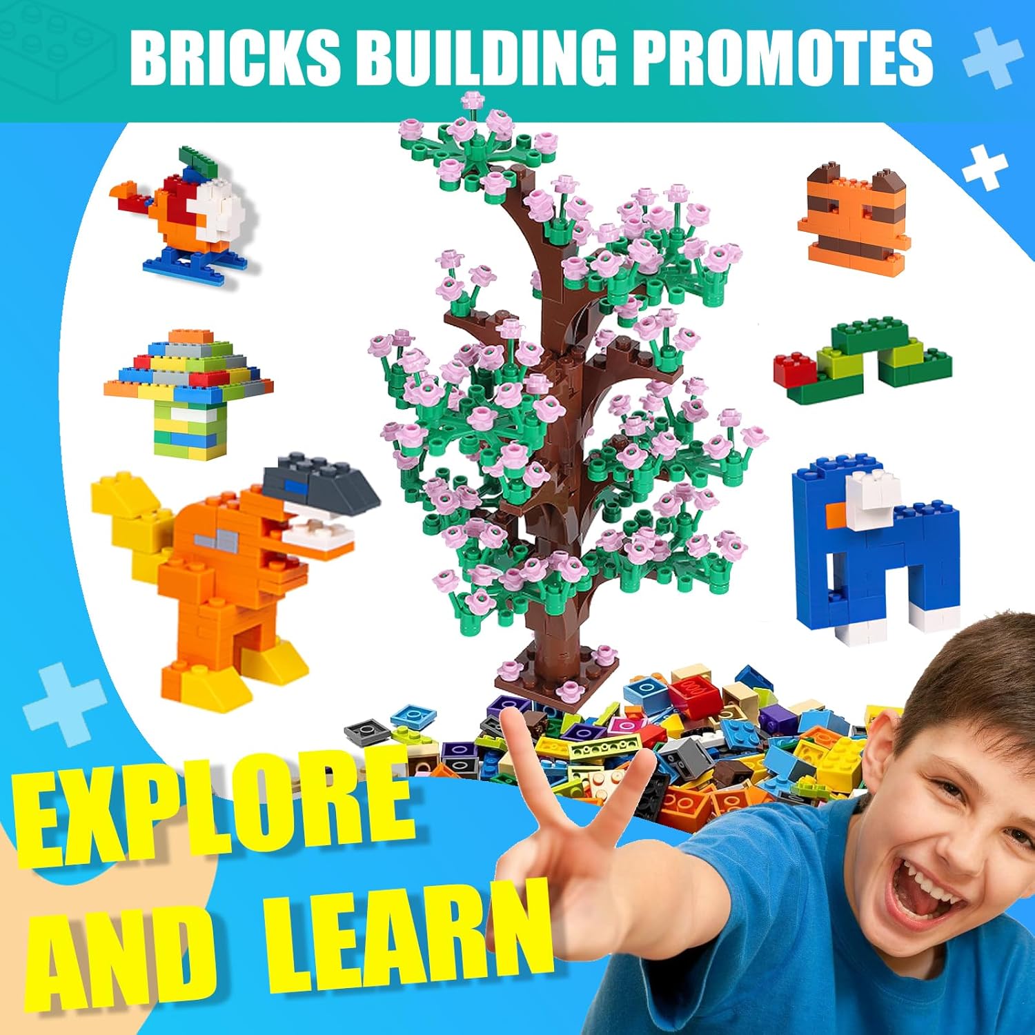 1800 Pieces Building Bricks Set,Building Bulks Blocks with 1 Packs 24x24 Studs Sticky Plates,205 Pcs Flowers and Tree Set, 14 Colors 18 Random Bulk Shapes, Creative Toy Gift for Boys Girls