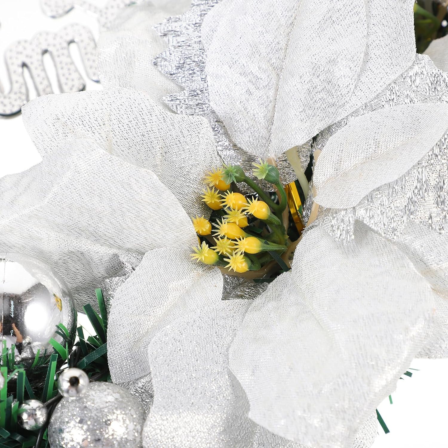 Milisten Artificial LED Christmas Wreath 40cm Silver Light Garland Battery-Operated Hanging Decorative Garland for Bedroom Indoor Holiday and Wedding Décor