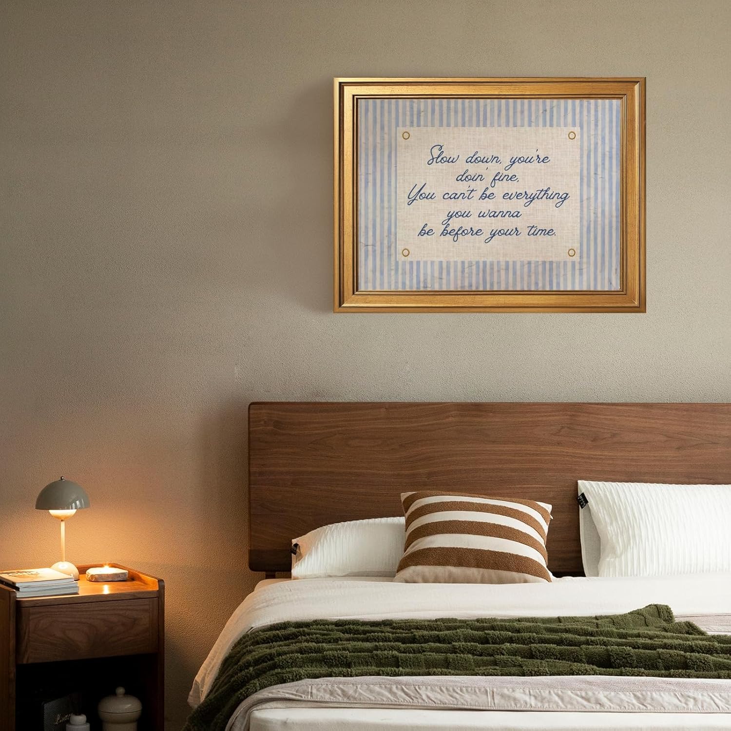 Vintage Framed Wall Art Slow Down Youre Doing Fine Music Poster Uplifting Positive Quote Stripe Motivational Painting Retro Song Lyric Canvas Print Daily Reminder Wall Decor for Room 12x16inch