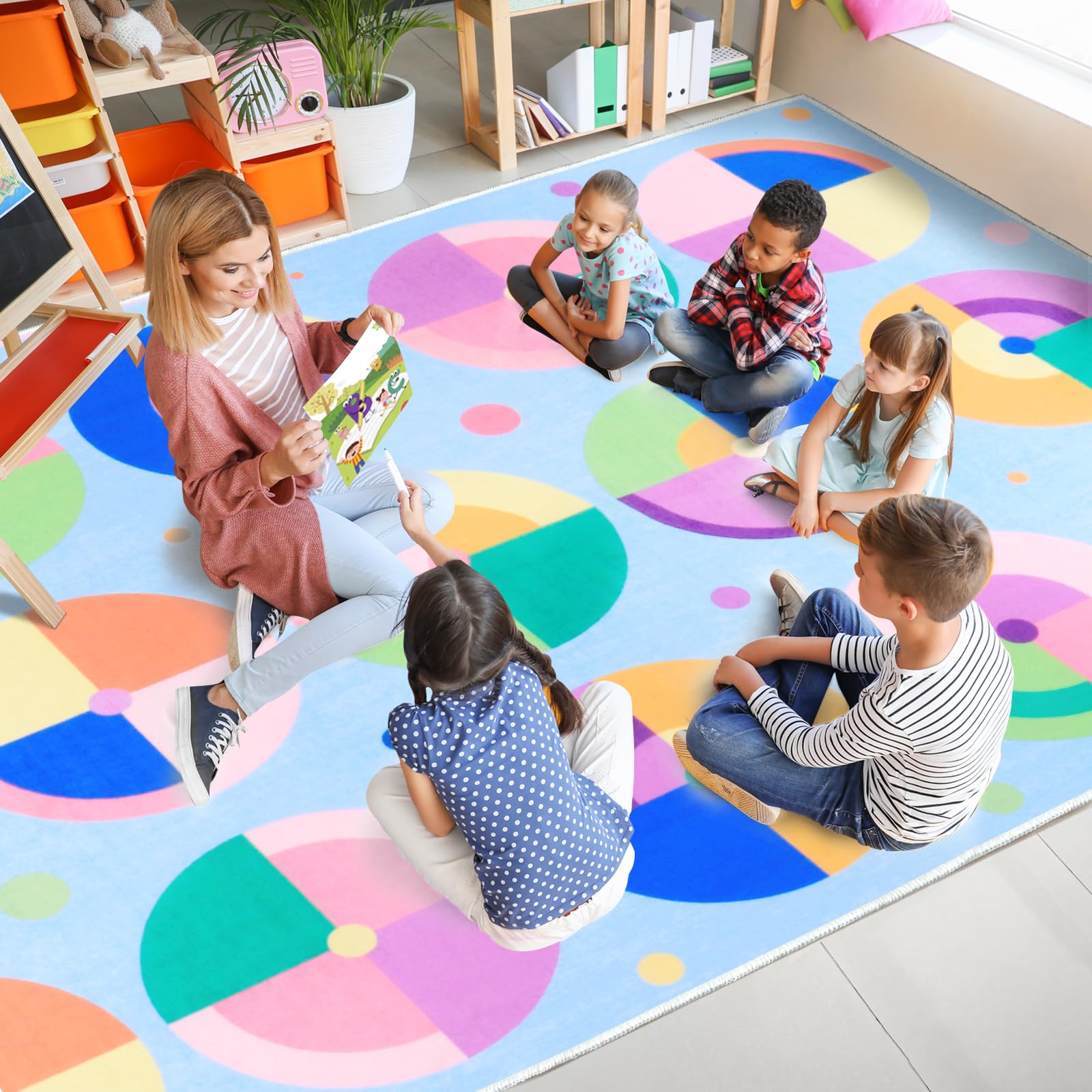 Classroom Rug 7.6x12 Ft Large Rug for Classroom Elementary, Seating Décor Play Carpet for Playing and Learning, Fit for Various Classroom Theme