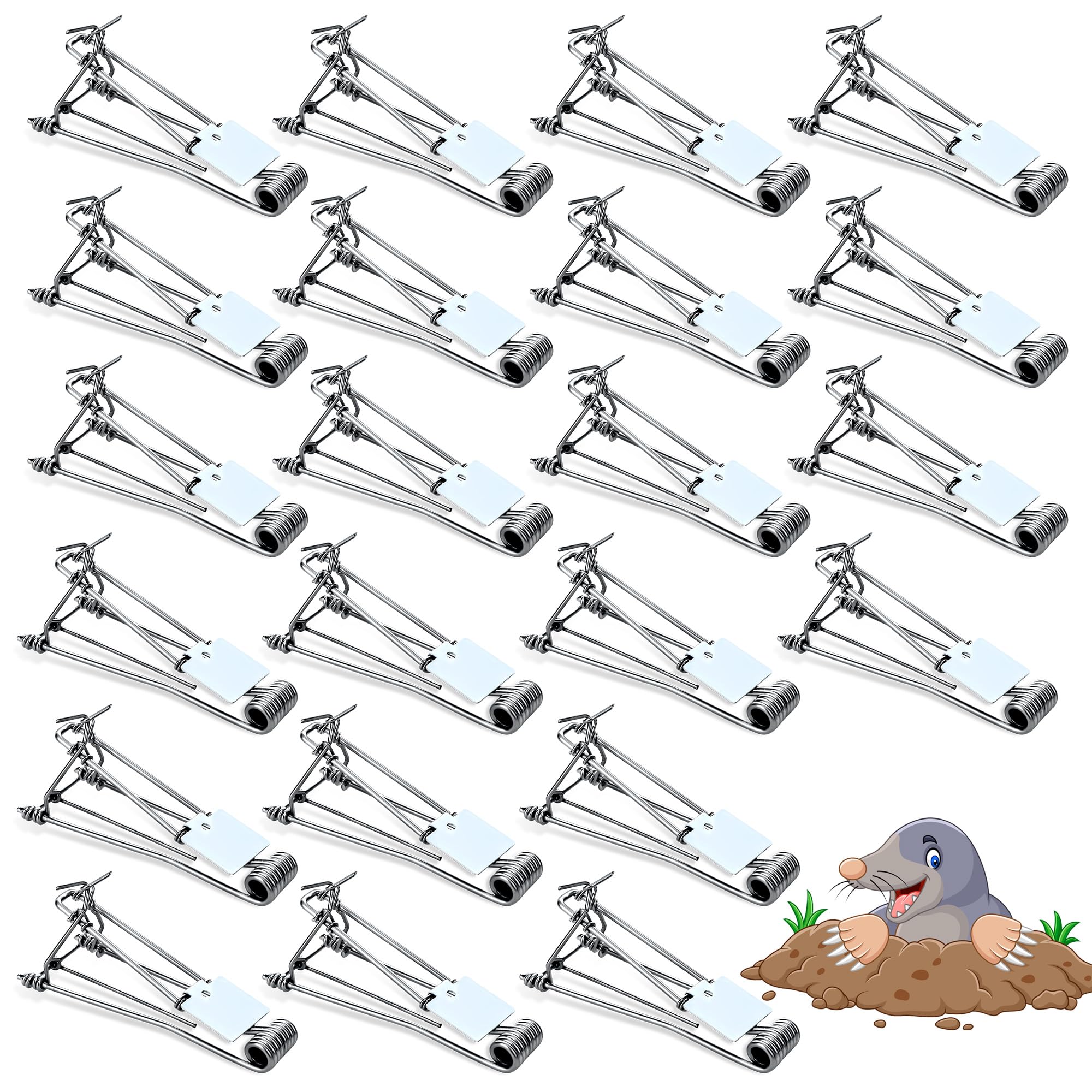 24 Pack Gopher Traps - Reusable Metal Gopher Trap, Easy Set Weather Proof Mole Vole Trap for Lawn Garden Farm Outdoor, Mole Traps, Silver