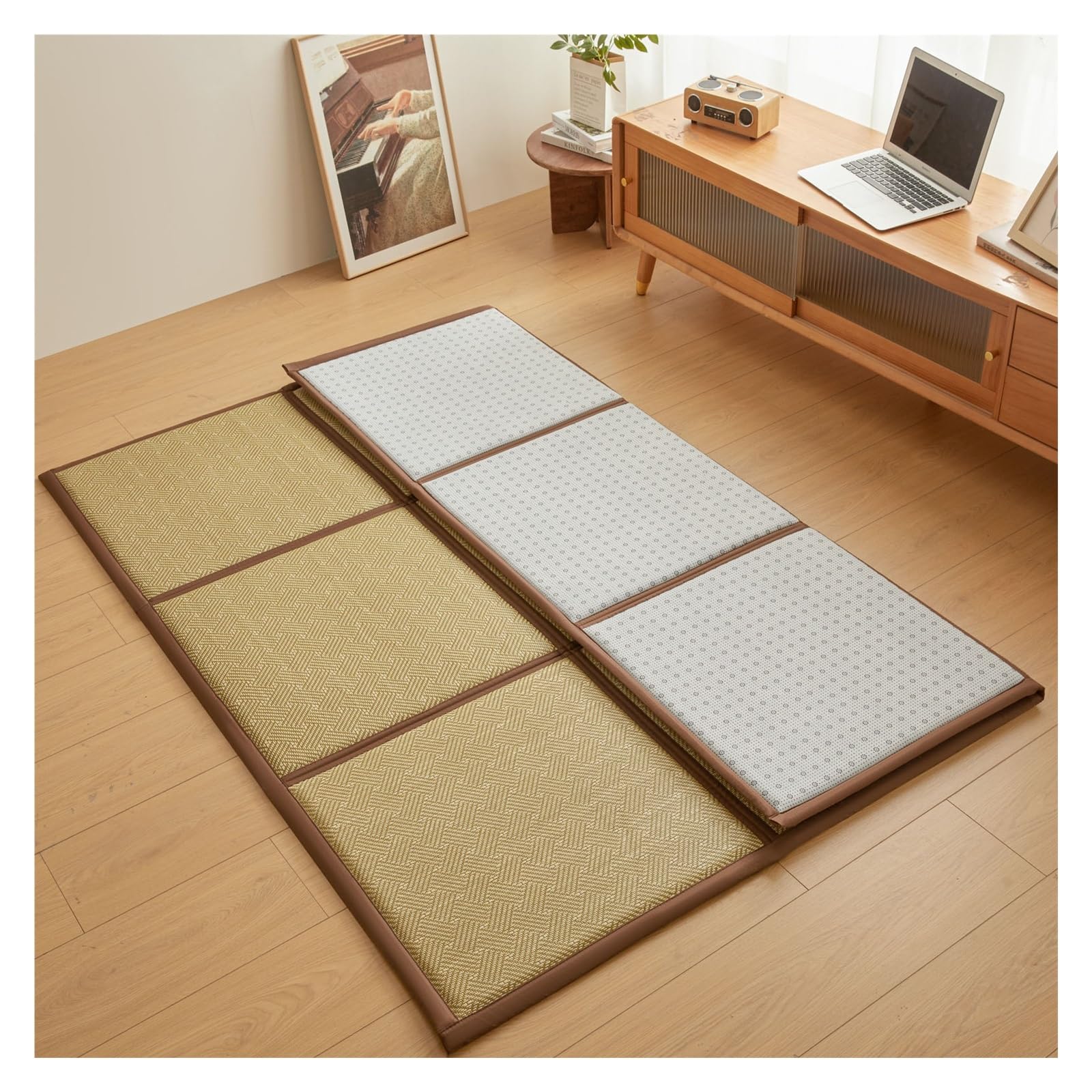 Alfombra de Suelo Tatami Japonés Colchón Futón Plegable Colchoneta Tapete(Green,200x200cm)