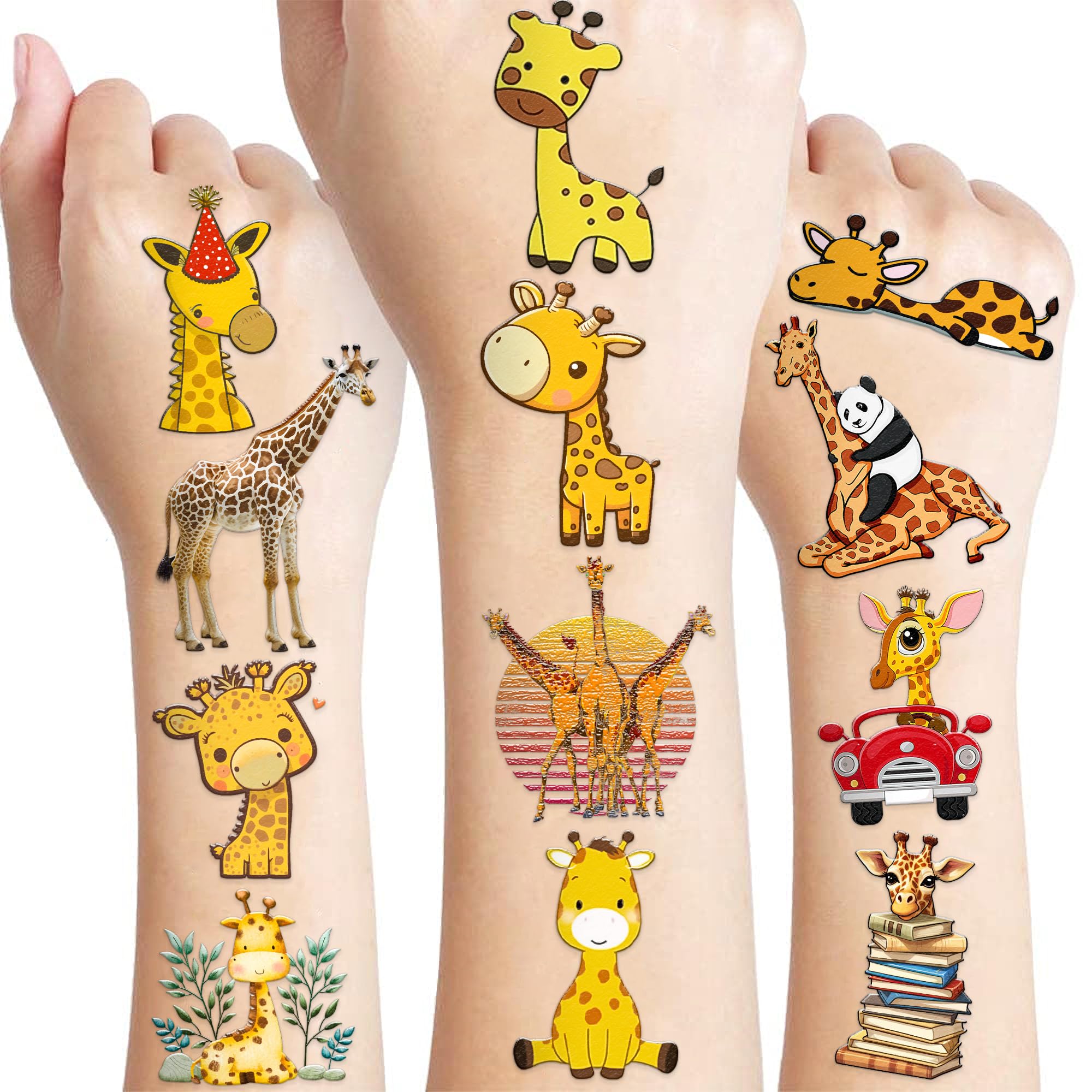 116 PCS Christmas Giraffe Face Temporary Tattoos Sticker Wild Jungle Animal Giraffe Birthday Party Decorations Supplies Favors Gifts Baby Shower Boys