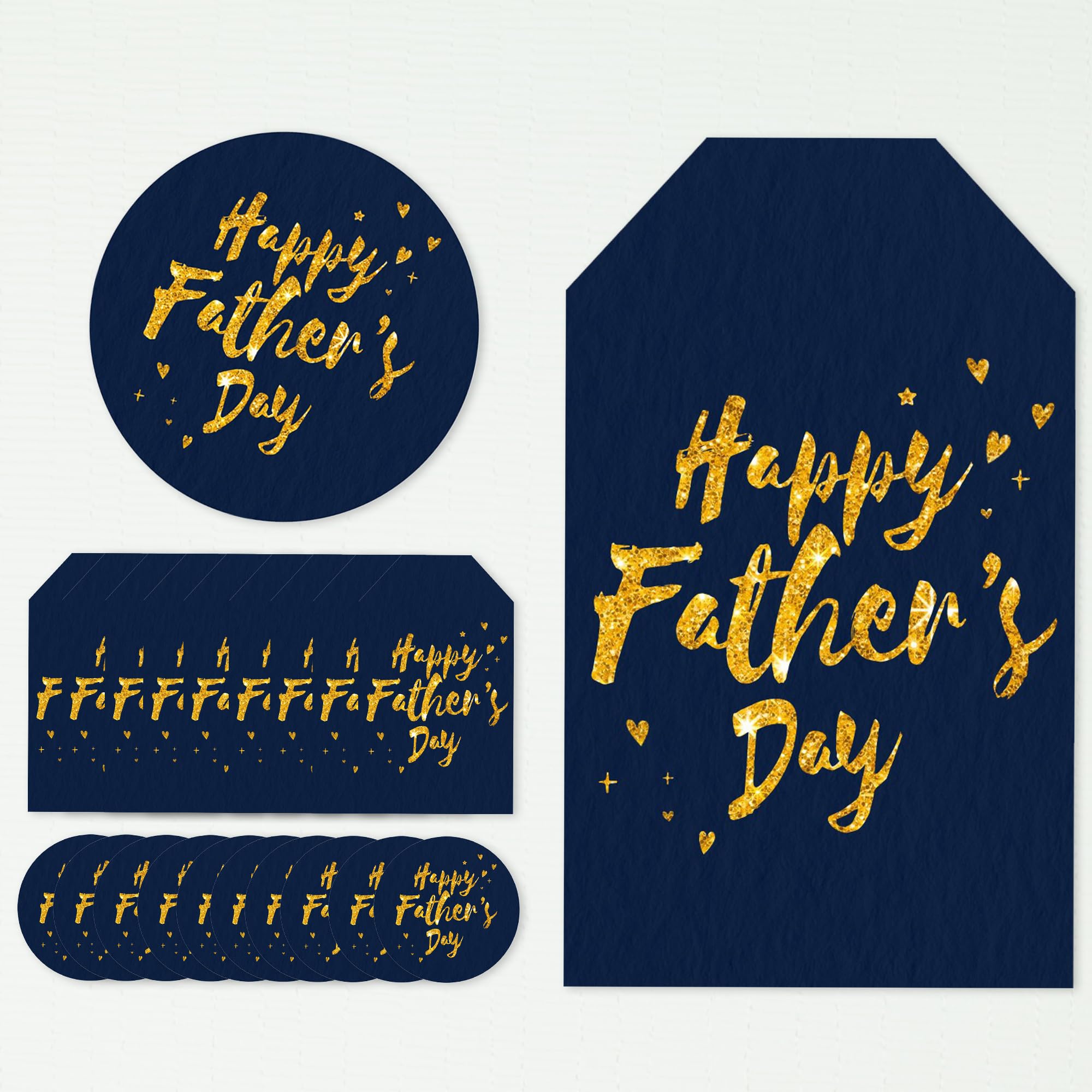 40 Pcs Golden Happy Father's Day Labels Self-Adhesive Stickers-20 Pcs Round Stickers and 20 Rectangle Stickers, Greeting Card Envelope Seal for Father