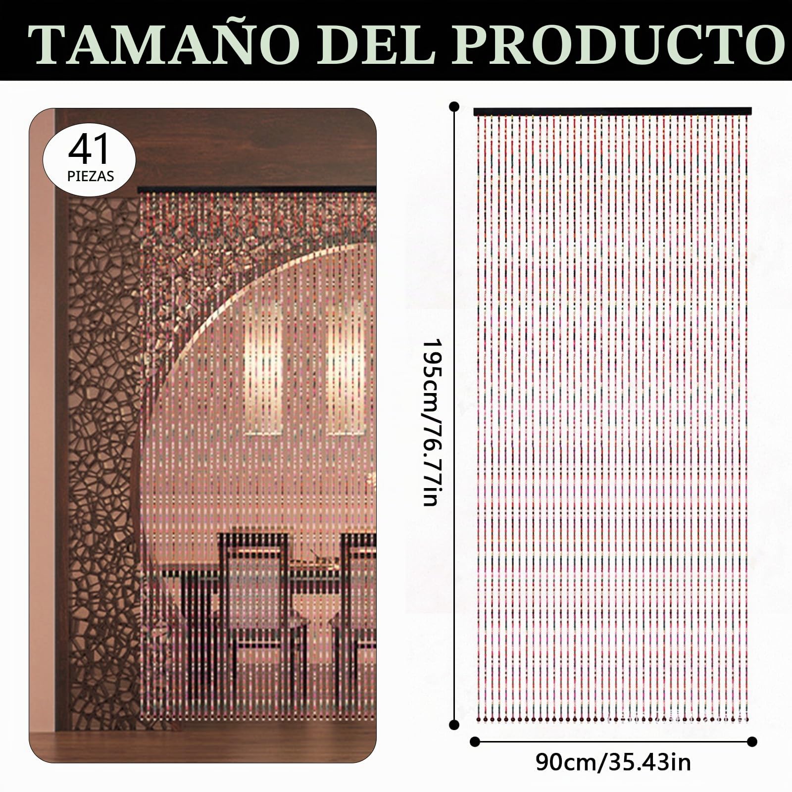 Cortina De Cuentas para Puerta De BalcóN, 90x195 Cm Cortina De Cuentas ProteccióN contra Insectos 41 Hebras Cortinas De Cuenta Cortinas De Bambú Bohemio ArtesaníA para Ventana Entrada BañO