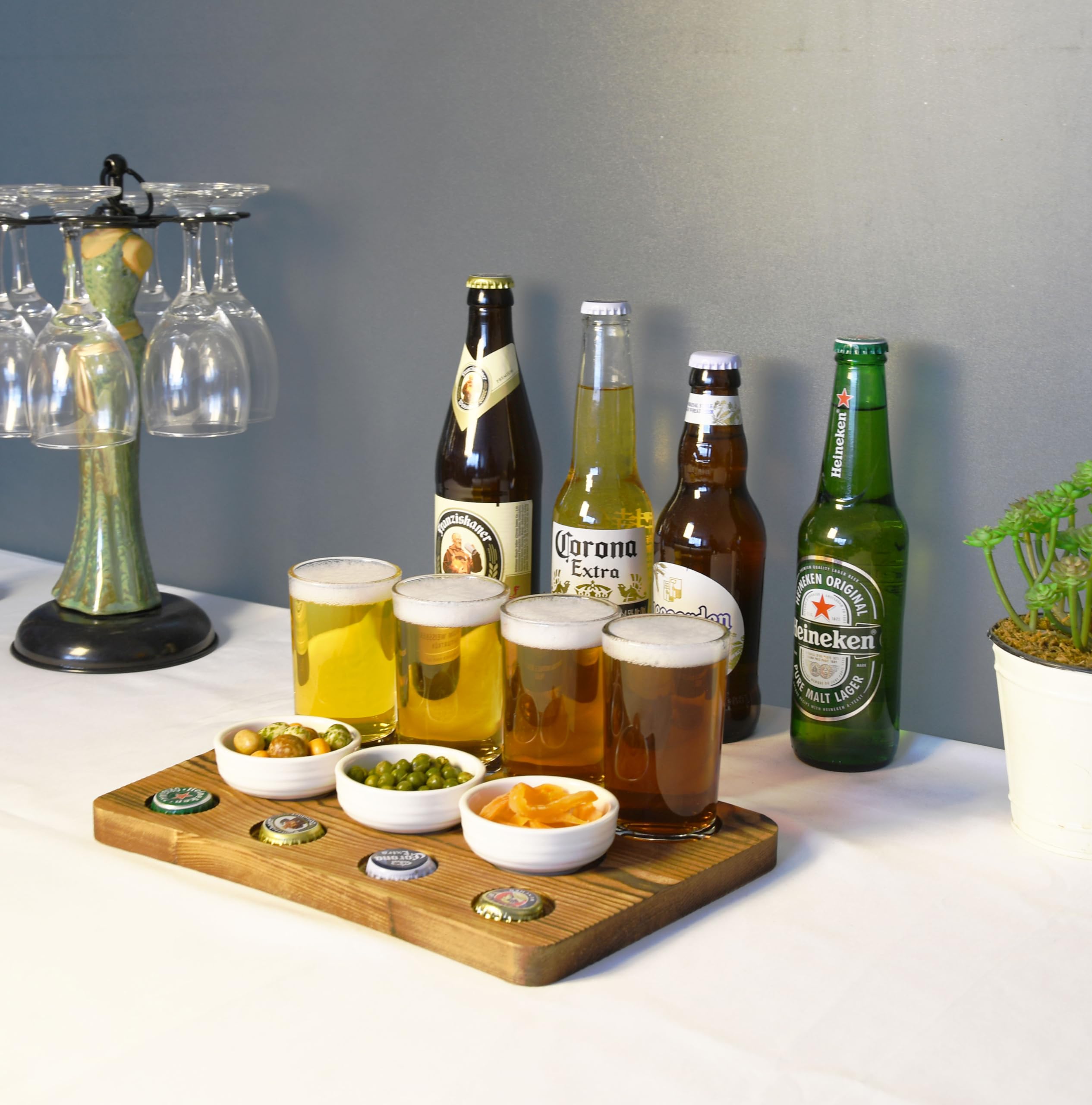 Lot de 2 plateaux en bois avec verres et accords alimentaires, plateau de service rustique, planche à charcuterie et fromage, plateau de fête, décor rustique