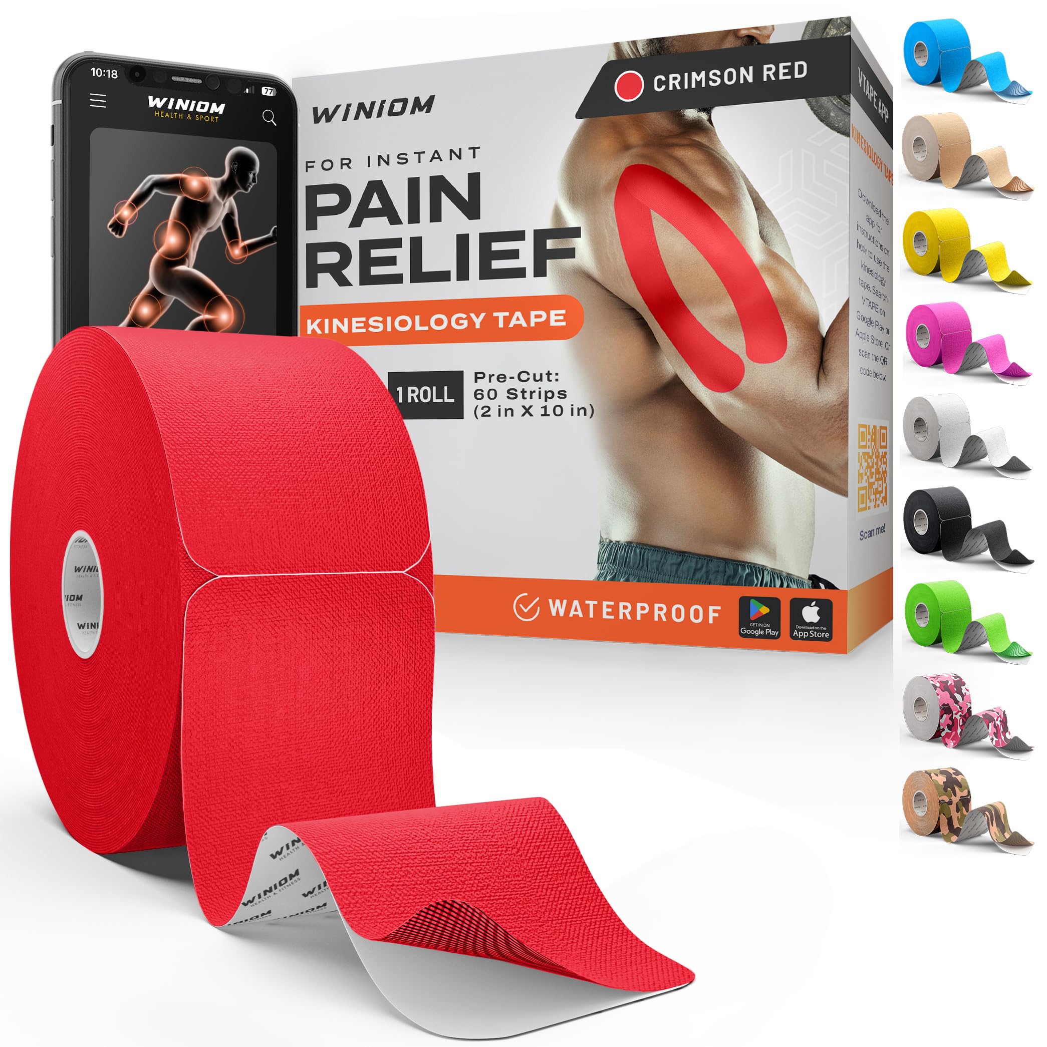 Precut Kinesiology Tape - Waterproof Athletic Tape Roll, 2"x50ft