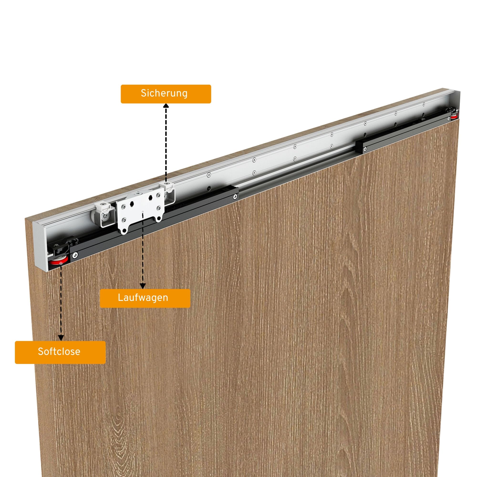 Inova Holzschiebetür Eiche Komplettset 103 x 210 cm mit unsichtbarem Beschlag & Softclose – Schiebetür für Innenräume, Wandmontage, inkl. Türblatt, Griffen, Bodenführung & Montagematerial