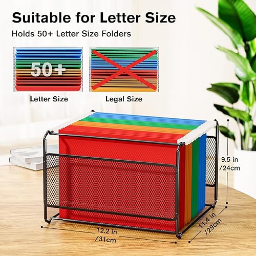 Vista 2 de MaxGear Mesh Hanging File Organizer Box, Letter Size File Storage Box with Smooth Rails, Desktop Metal Filing Holder for Hanging Folders, Office