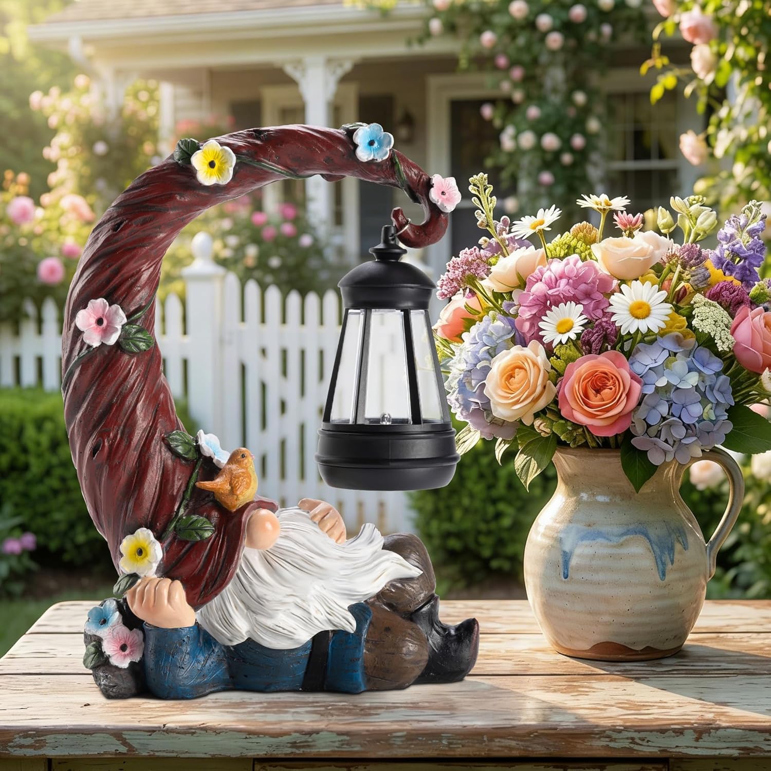 Condition photo showing New/Like New for twinbling garden gnomes outdoor statue with solar light, waterproof resin gnome decor, funny garden sculptures for patio lawn yard, mom gifts for mother’s day housewarming red-gnome