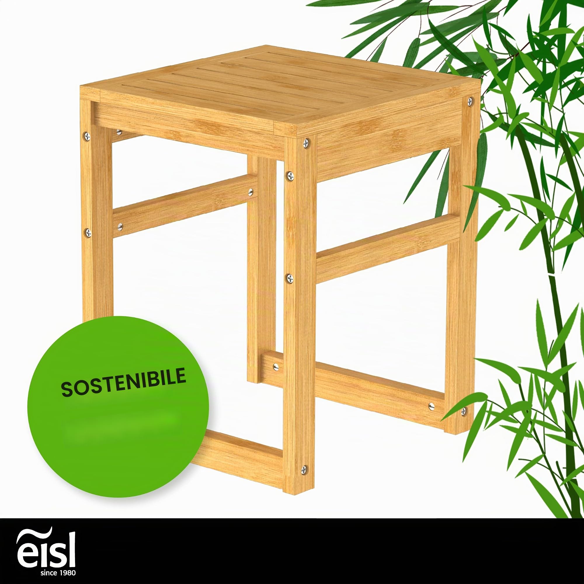EISL BMBA02-BH2 - Sgabello da bagno in bambù, con seduta, 35 x 45 x 35 cm (larghezza x altezza x profondità)