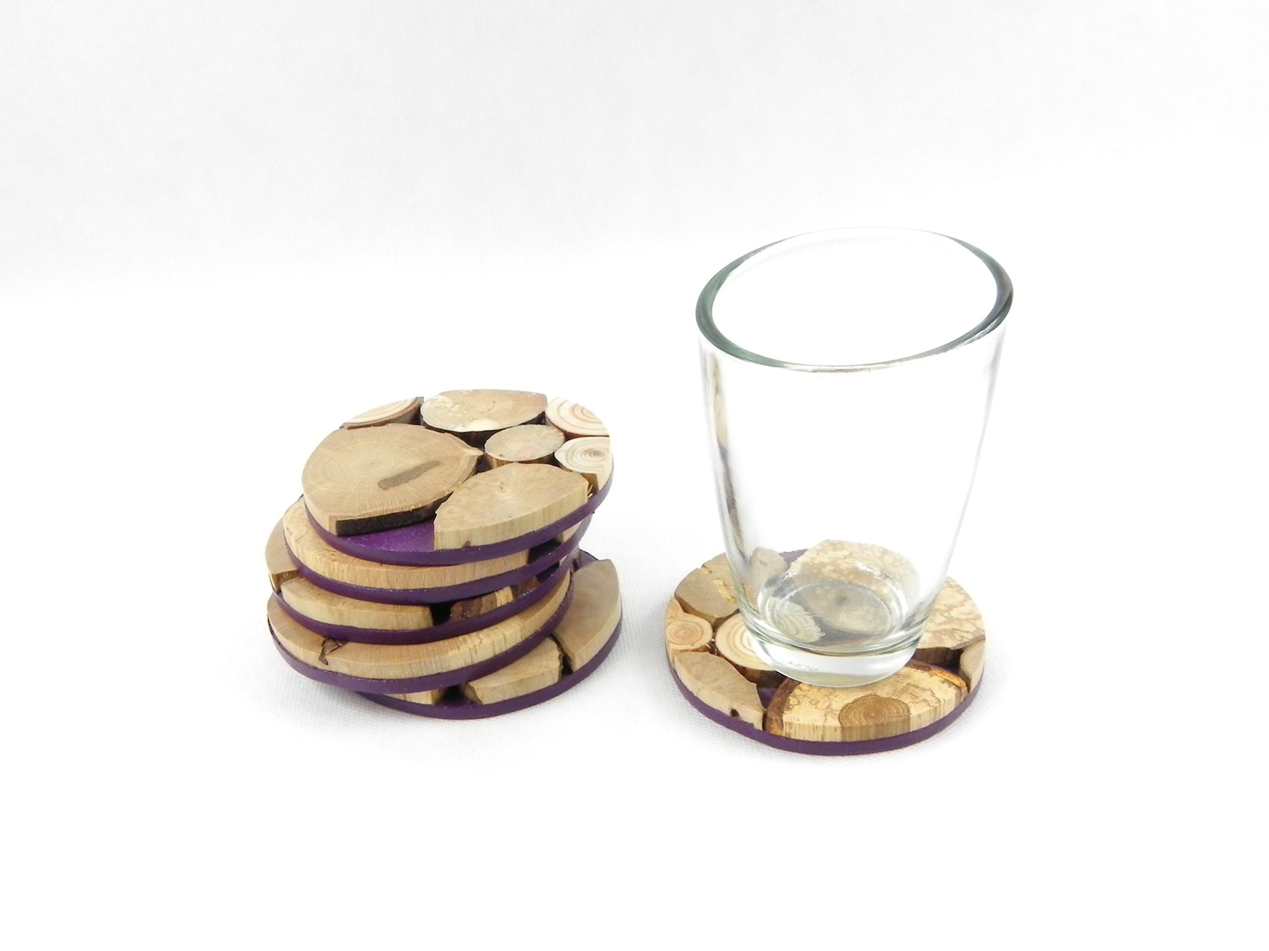 Dessous de verre fait main en bois, 6 dessous de verre en bois